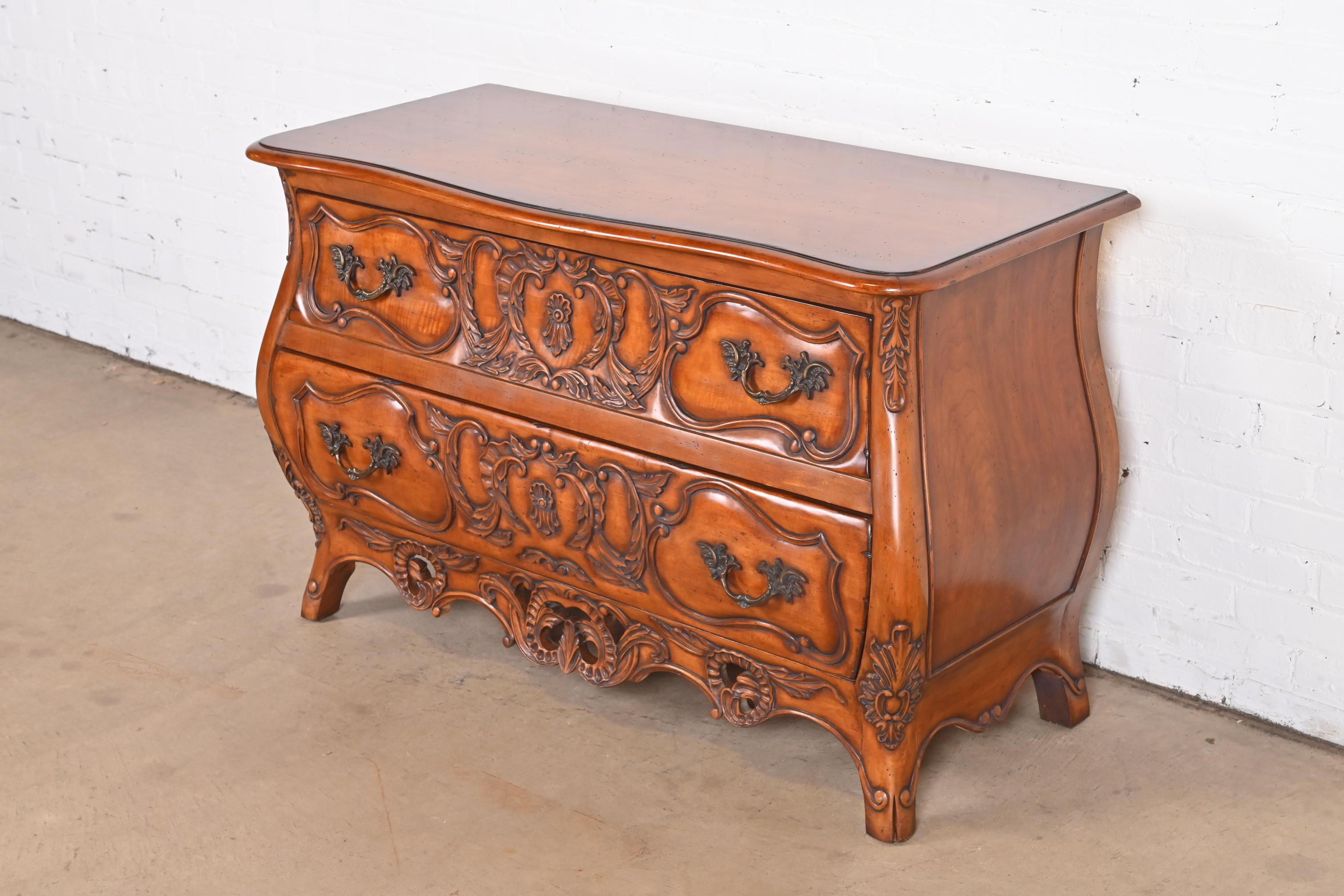 20th Century Italian Louis XV Carved Cherry Wood Commode or Bombay Chest For Sale