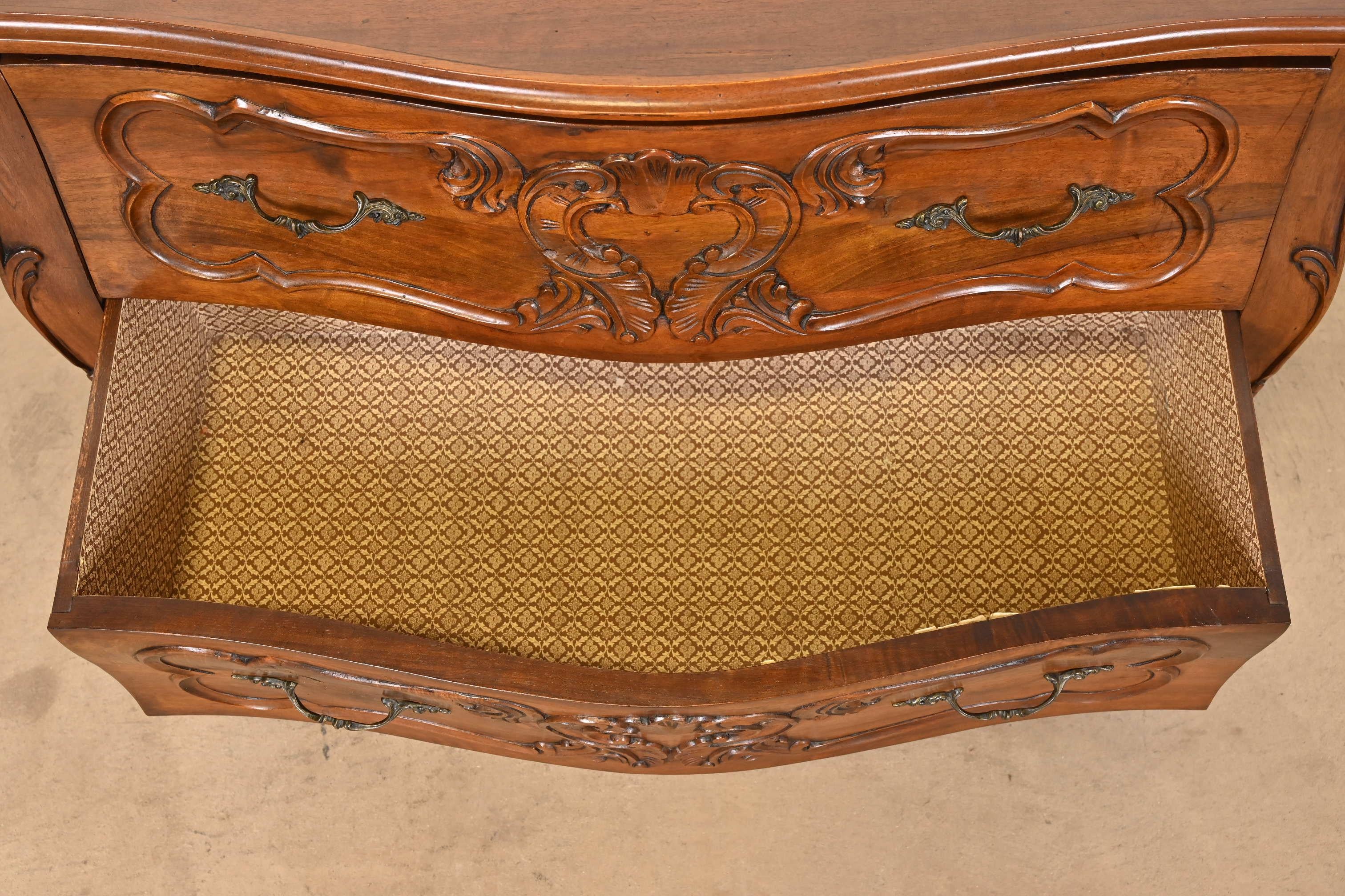 Italian Louis XV Carved Walnut Commode or Bombay Chest of Drawers For Sale 5