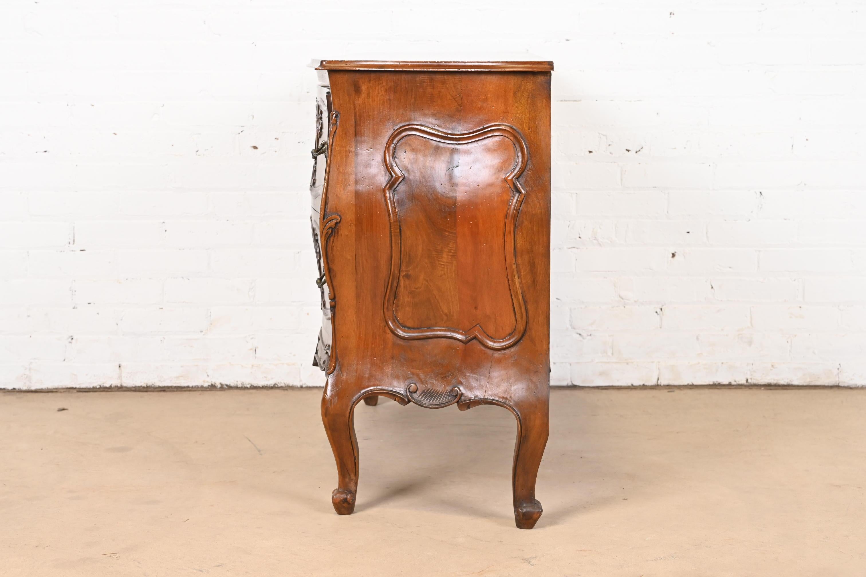 Italian Louis XV Carved Walnut Commode or Bombay Chest of Drawers For Sale 9