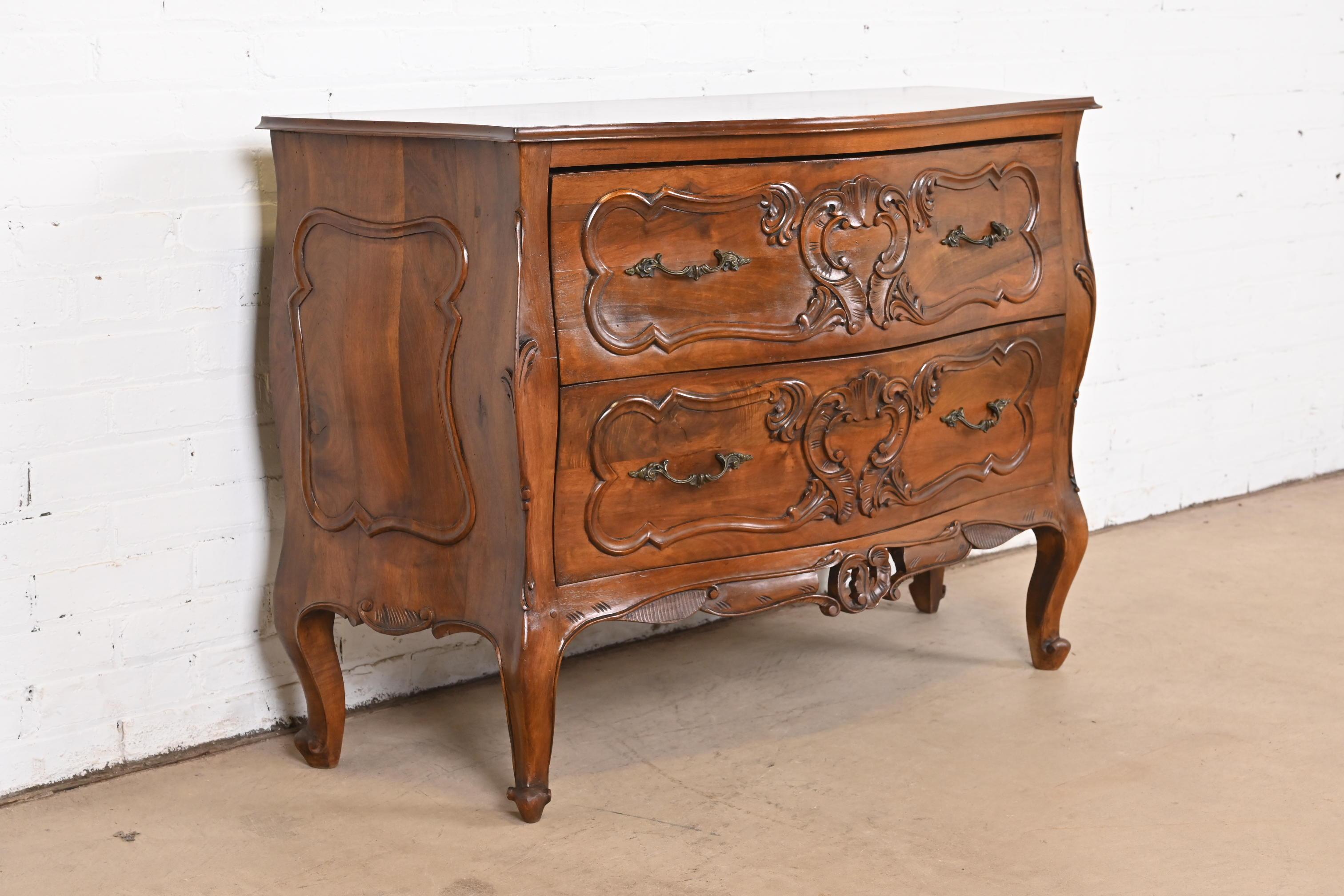 Italian Louis XV Carved Walnut Commode or Bombay Chest of Drawers For Sale 2