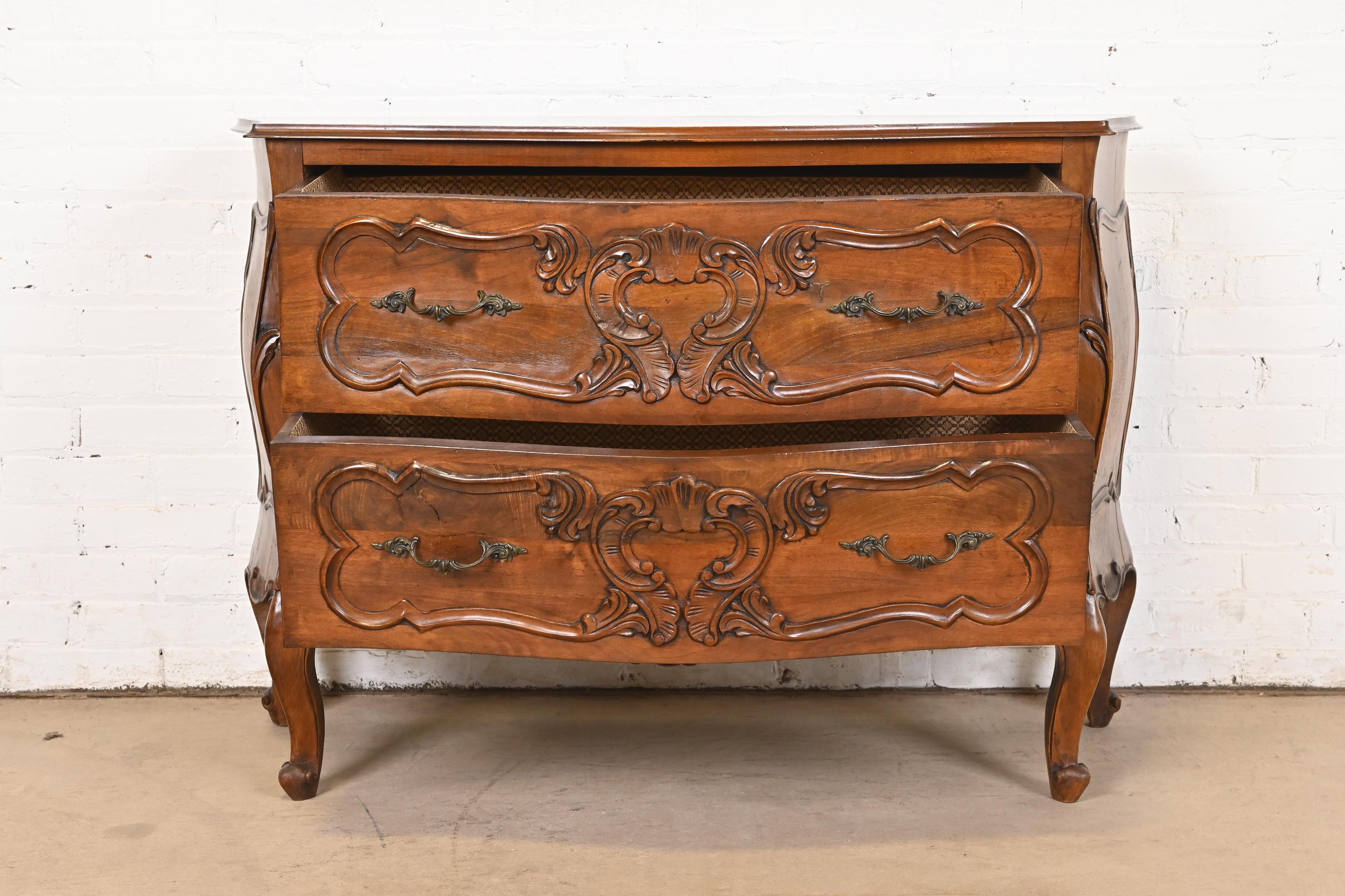 Italian Louis XV Carved Walnut Commode or Bombay Chest of Drawers For Sale 3