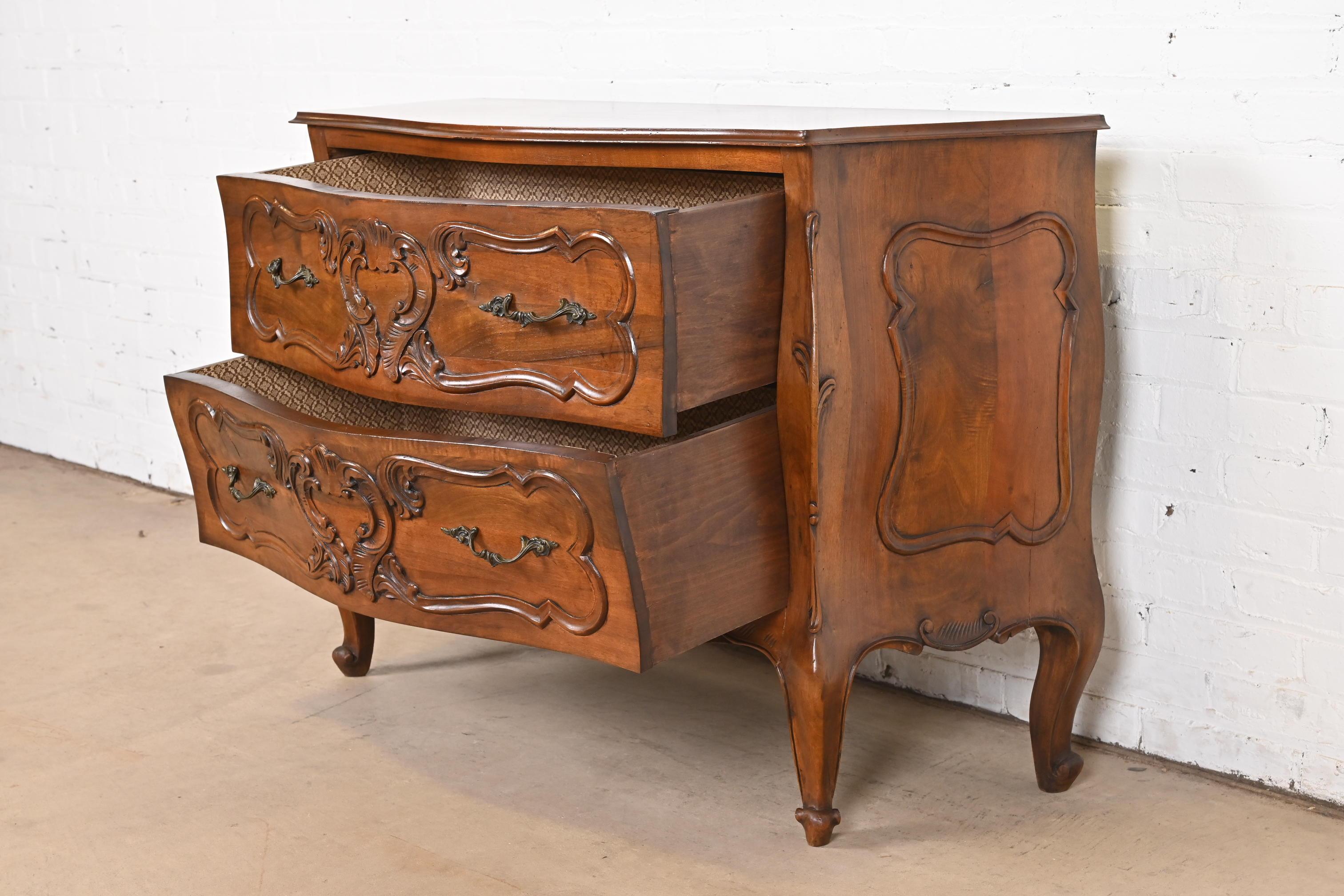 Italian Louis XV Carved Walnut Commode or Bombay Chest of Drawers For Sale 4