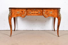 Italian Louis XV Kingwood and Inlaid Marquetry Bureau Plat Executive Desk