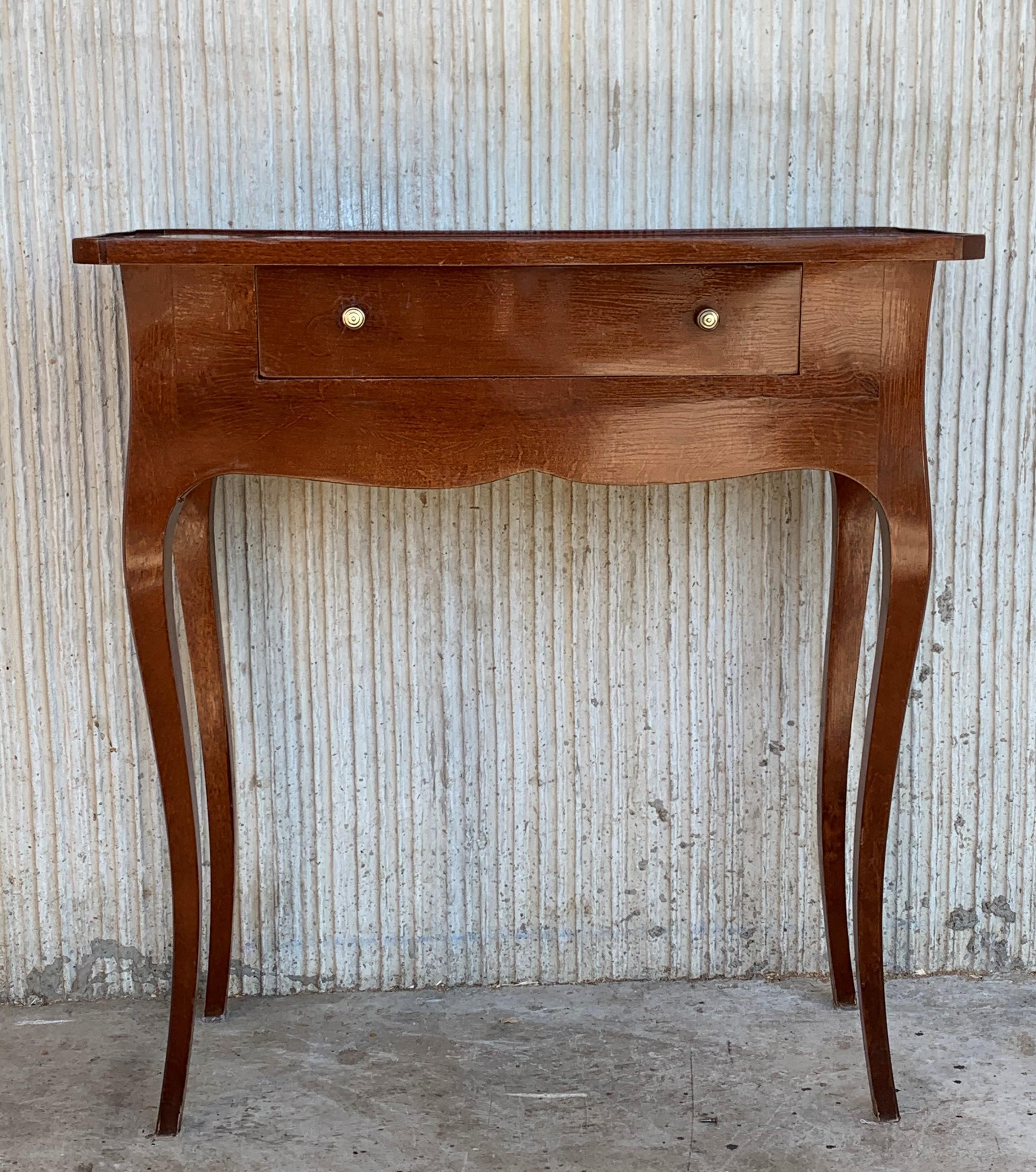 Italian Louis XV style cherry pair of nightstand or end side tables with one drawer
Rare and fine quality Italian Louis XV style, 1900s side tables or sofa tables with unusual measurements and one drawer. The tables has a particular legs slender.