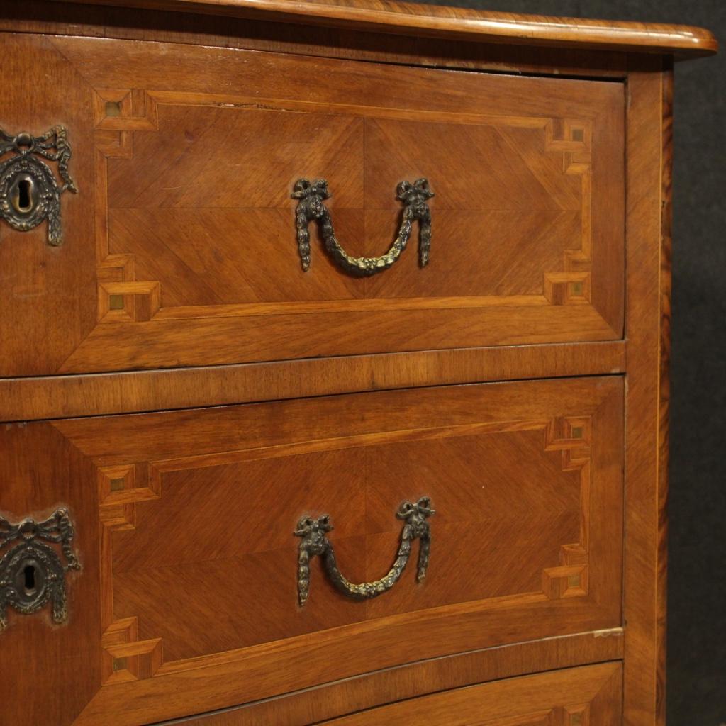 Wood Italian Louis XV Style Chest of Drawers Inlaid For Sale