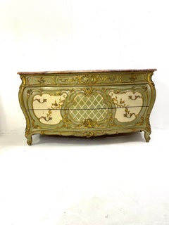 Italian Louis XV Style Chest of Drawers, Peach Blossom Marble