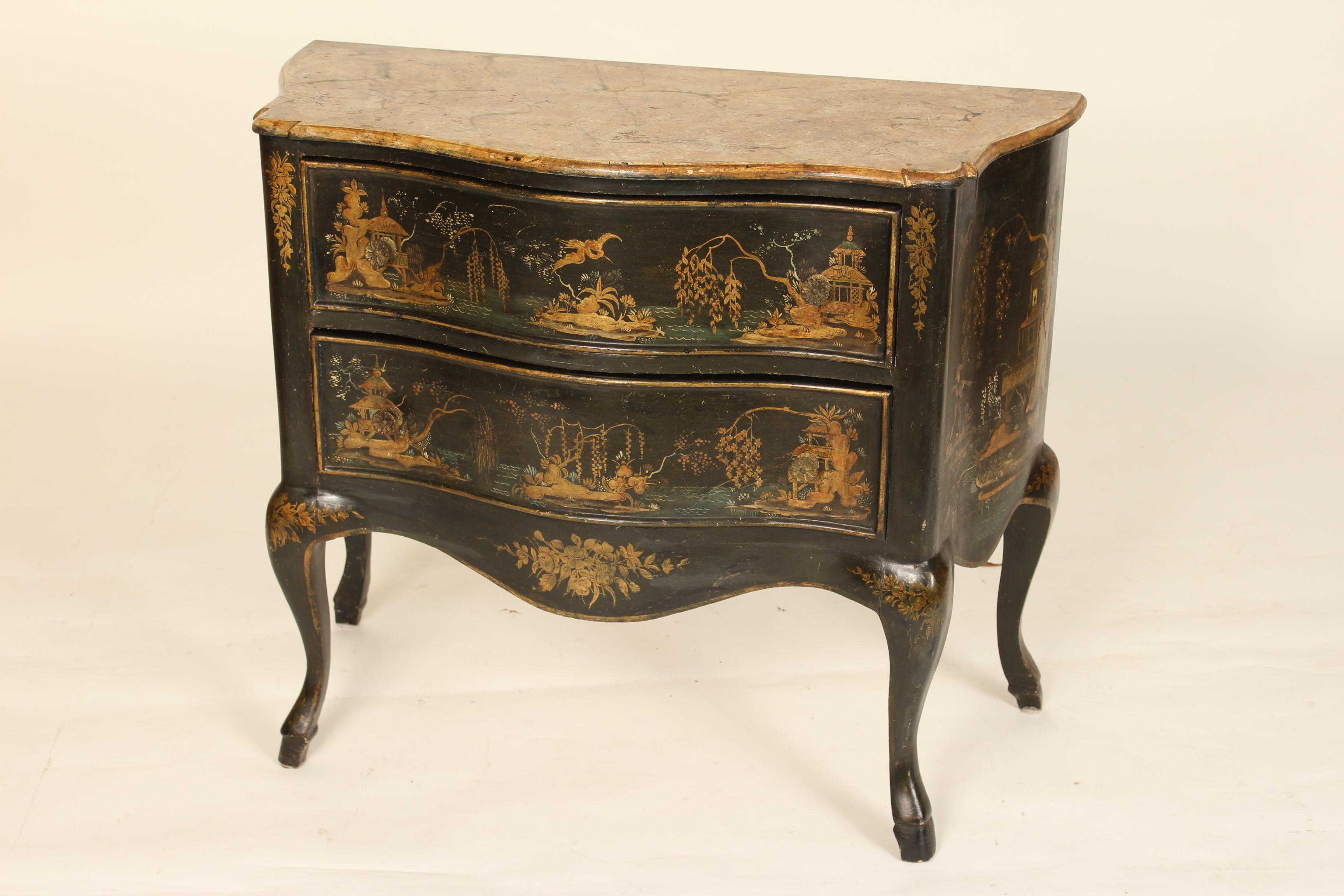 Italian Louis XV Style Chinoiserie Decorated Chest of Drawers In Good Condition In Laguna Beach, CA
