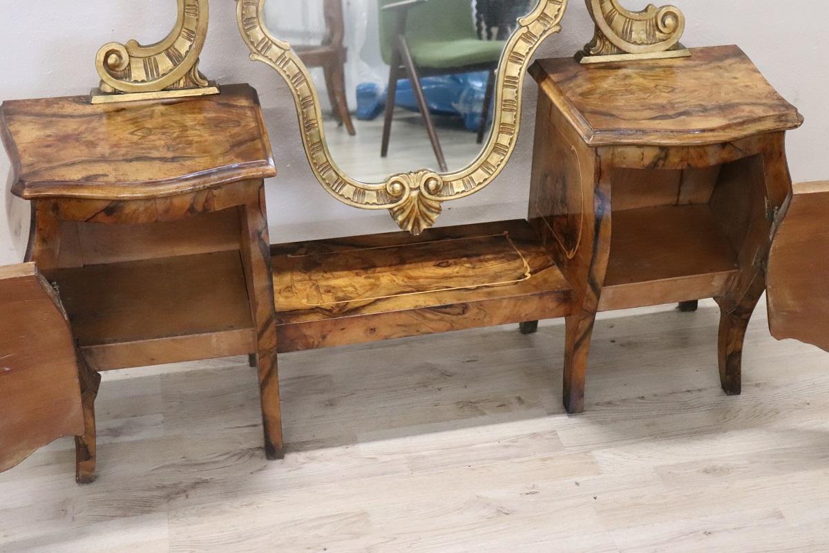 Italian Louis XV Style Gilded and Inlaid Walnut Bombay Dressing Table For Sale 7