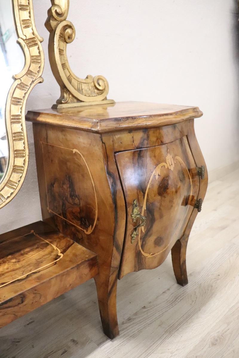 Italian Louis XV Style Gilded and Inlaid Walnut Bombay Dressing Table For Sale 2
