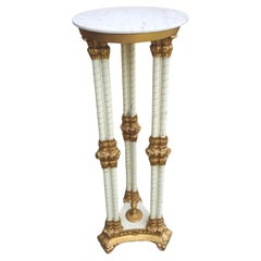 Vintage Italian Louis XV Style Gilt & White Painted Metal And Marble Top Pedestal