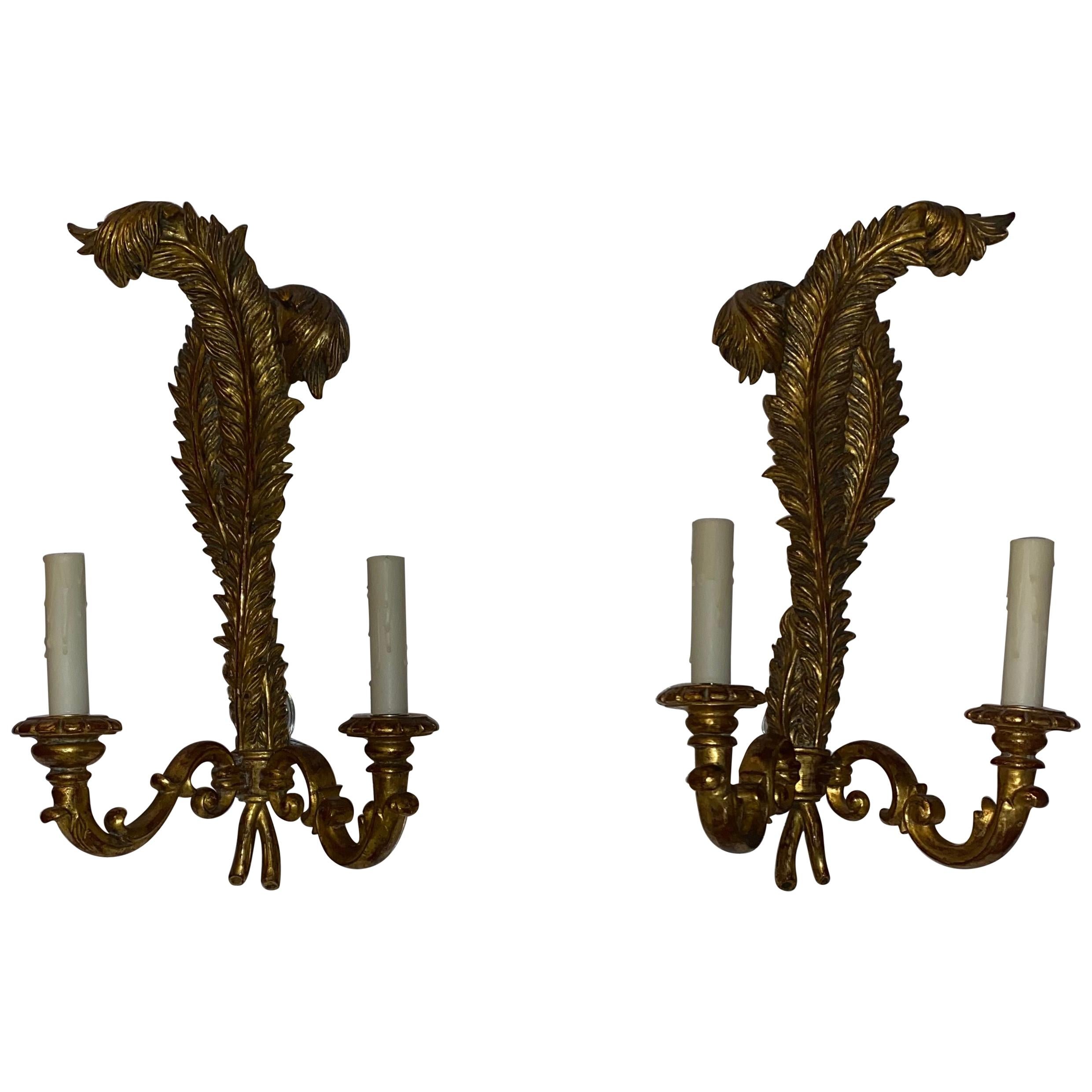 Italian Louis XV Style Giltwood 2-LT Sconces For Sale