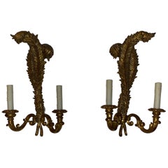 Appliques italiennes de style Louis XV en bois doré à 2LT