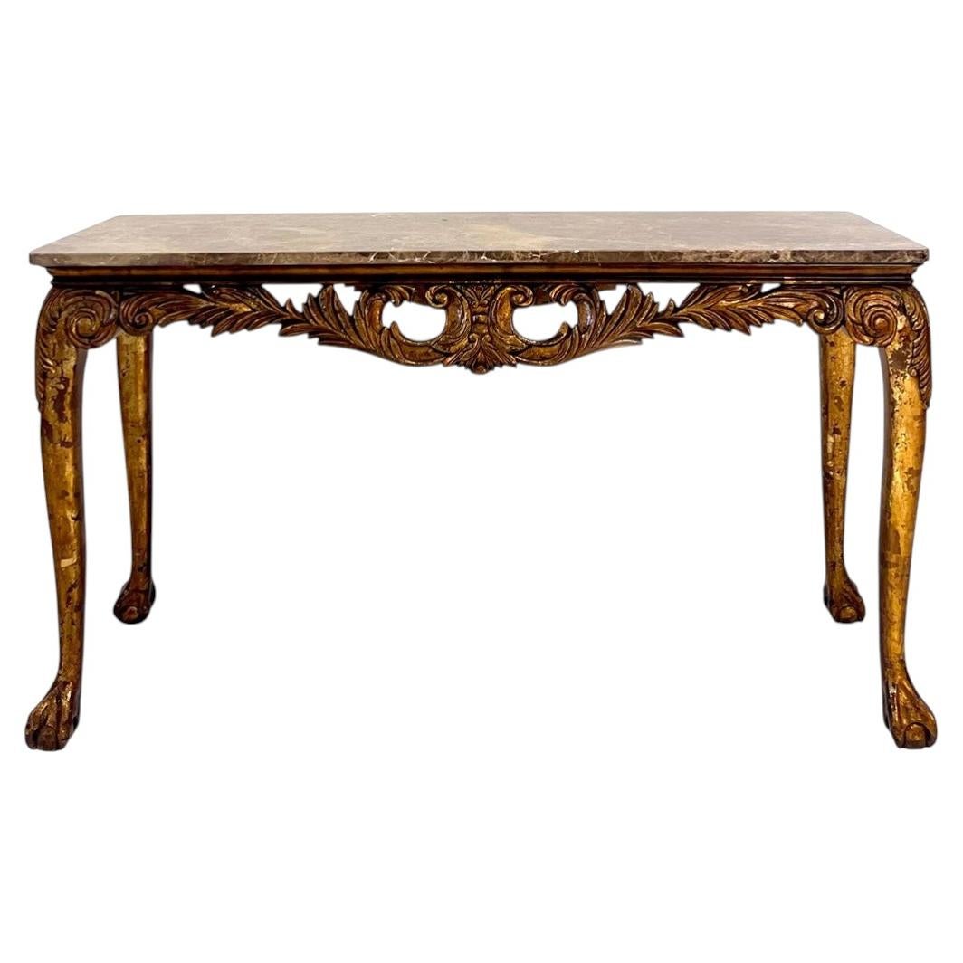 Italian Louis XV Style Giltwood Console Table with Emperador Marble Top