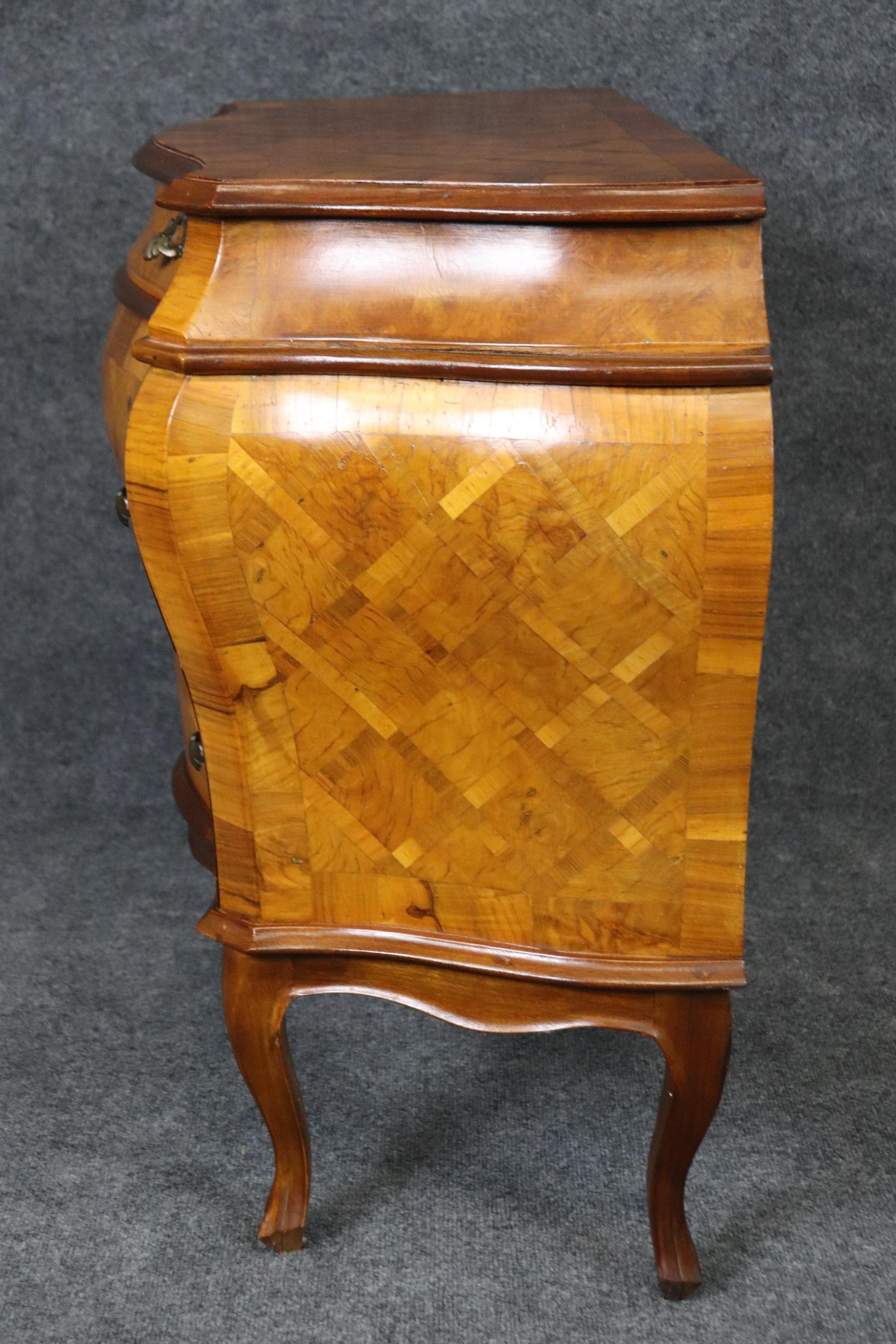 Italian Louis XV Style Inlaid Marquetry Olive Wood Commode Chest of Drawers For Sale 1