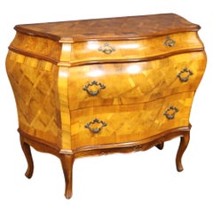 Italian Louis XV Style Inlaid Marquetry Olive Wood Commode Chest of Drawers