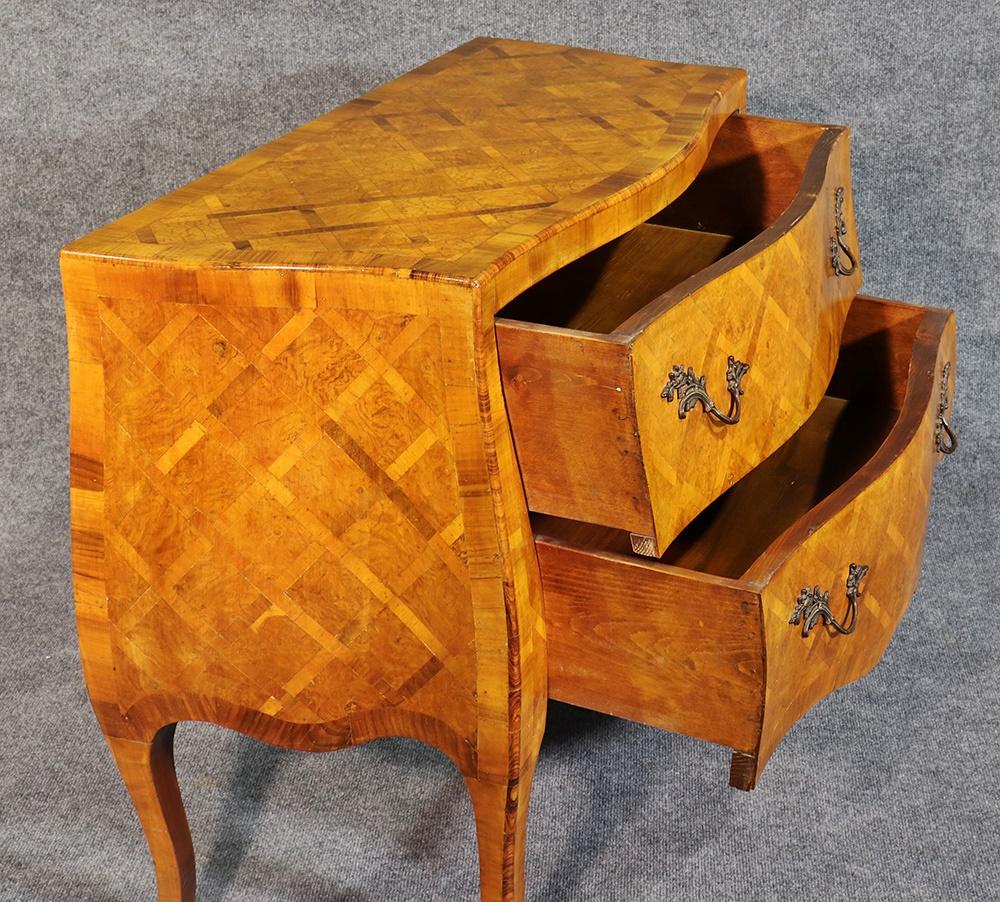 Italian Louis XV Style Inlaid Olivewood Bombe Commode Dresser 2