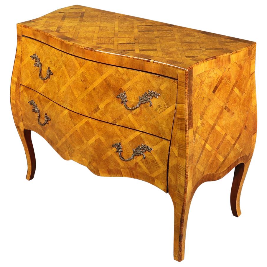 Italian Louis XV Style Inlaid Olivewood Bombe Commode Dresser