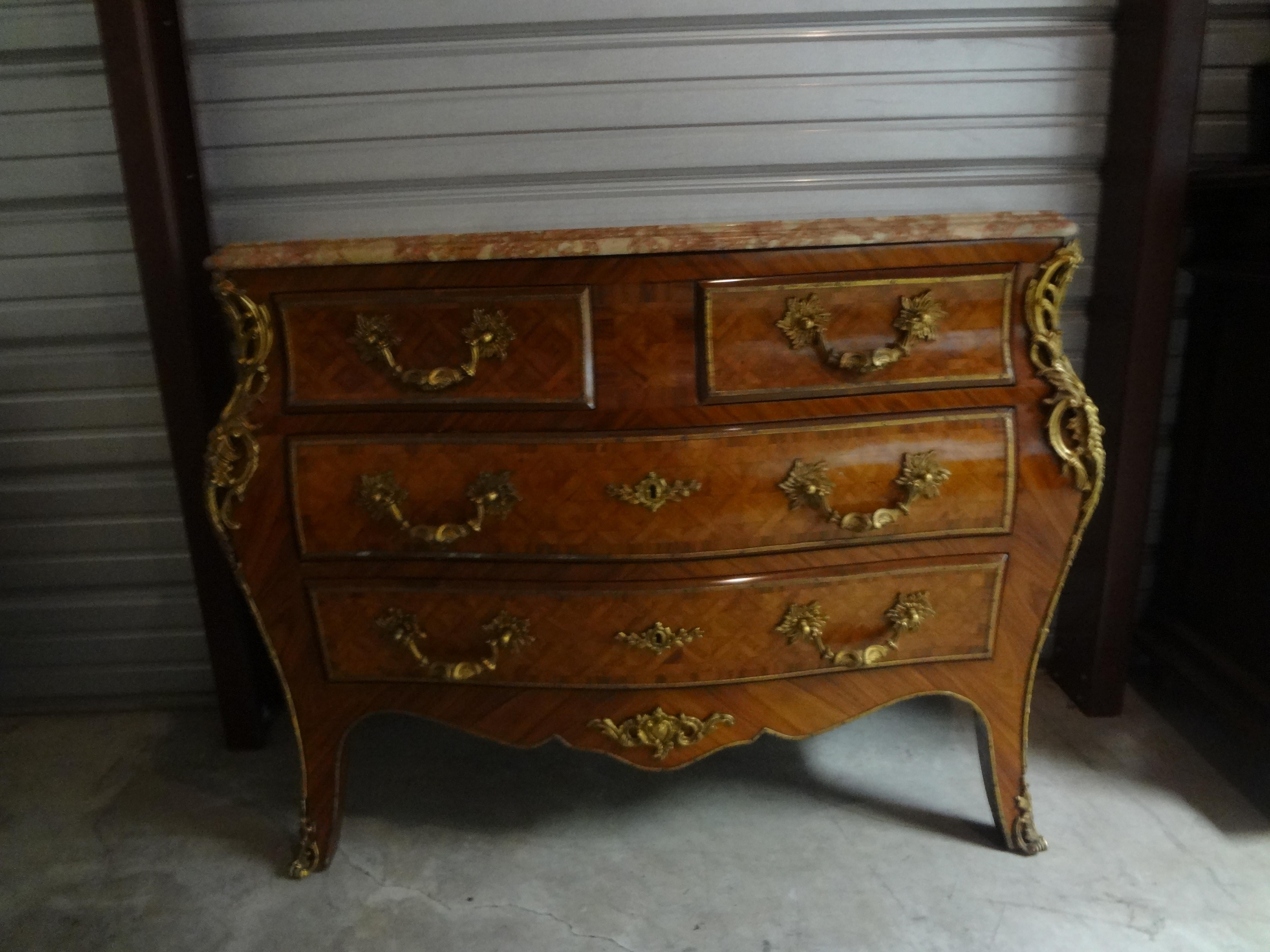 Italian Louis XV Style Marquetry Commode or Chest In Good Condition In Houston, TX