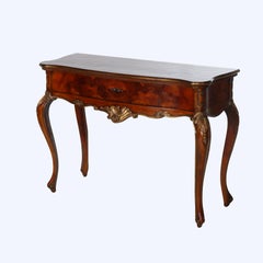 Italian Louis XV Style Olivewood & Carved Mahogany Server With Gilt Highlights