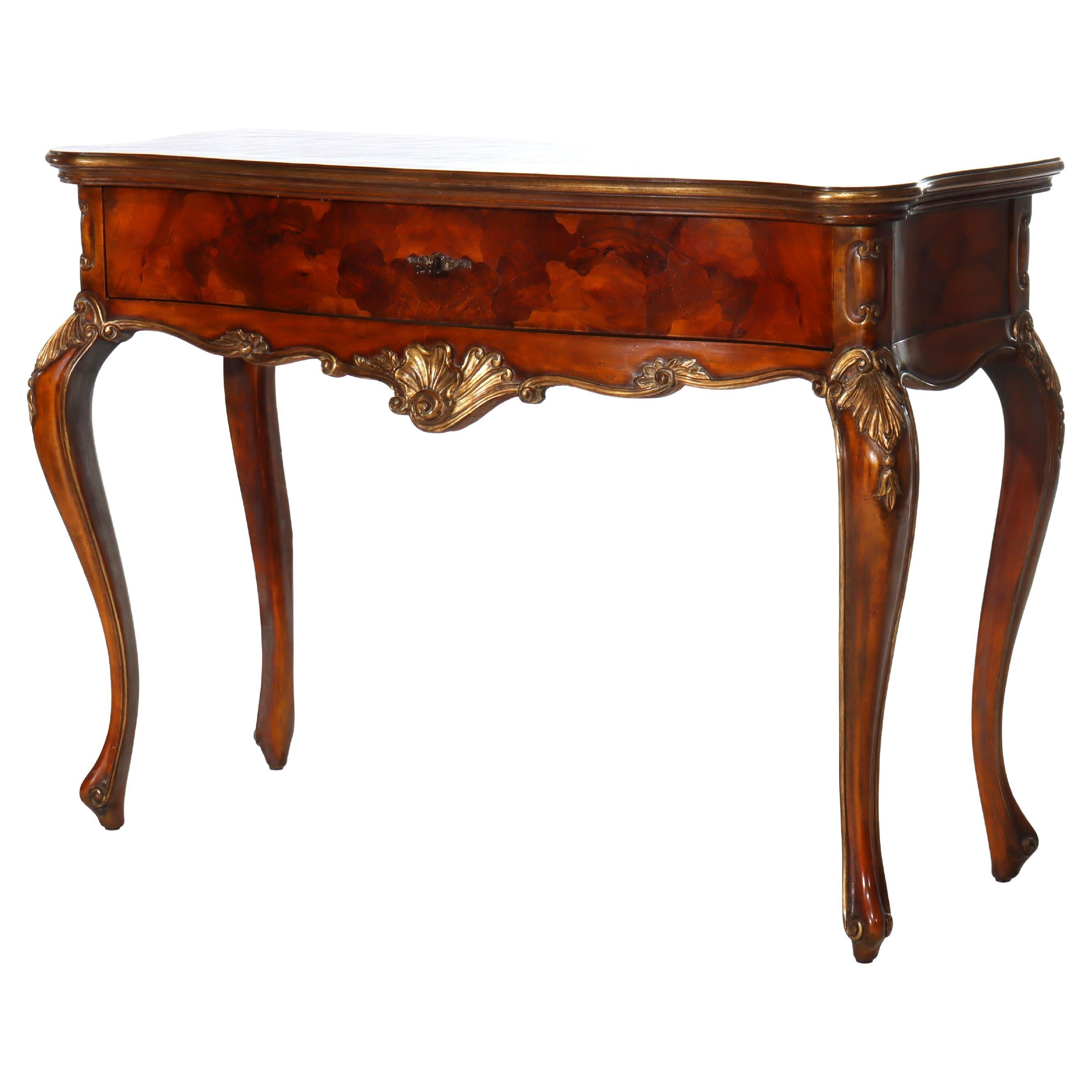 Italian Louis XV Style Olivewood & Carved Mahogany Server With Gilt Highlights For Sale