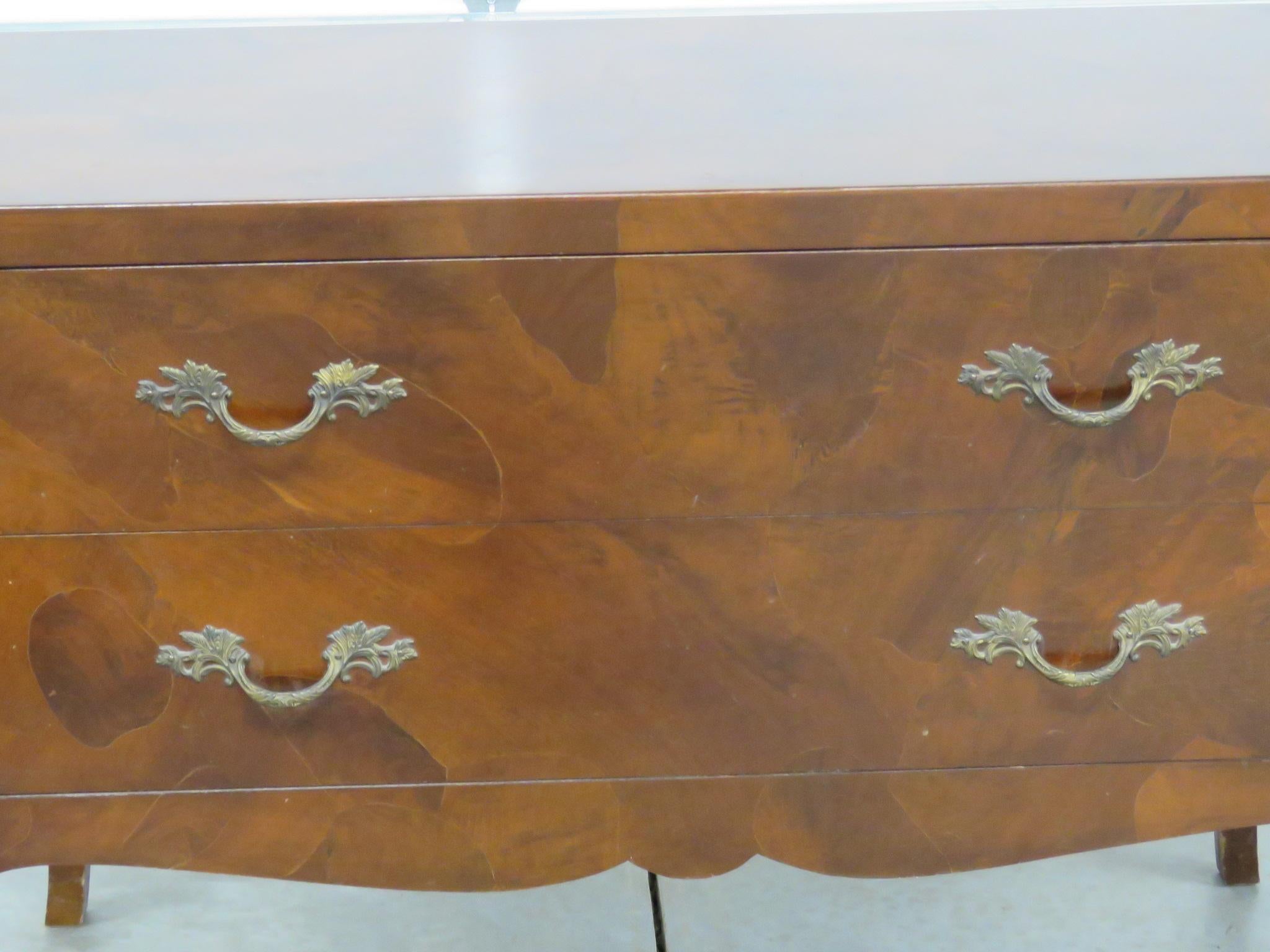 Italian Louis XV style 2 drawer olivewood commode.