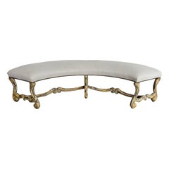 Banco Curvo Italiano Estilo Luis XV Pintado y Dorado, Siglo XIX