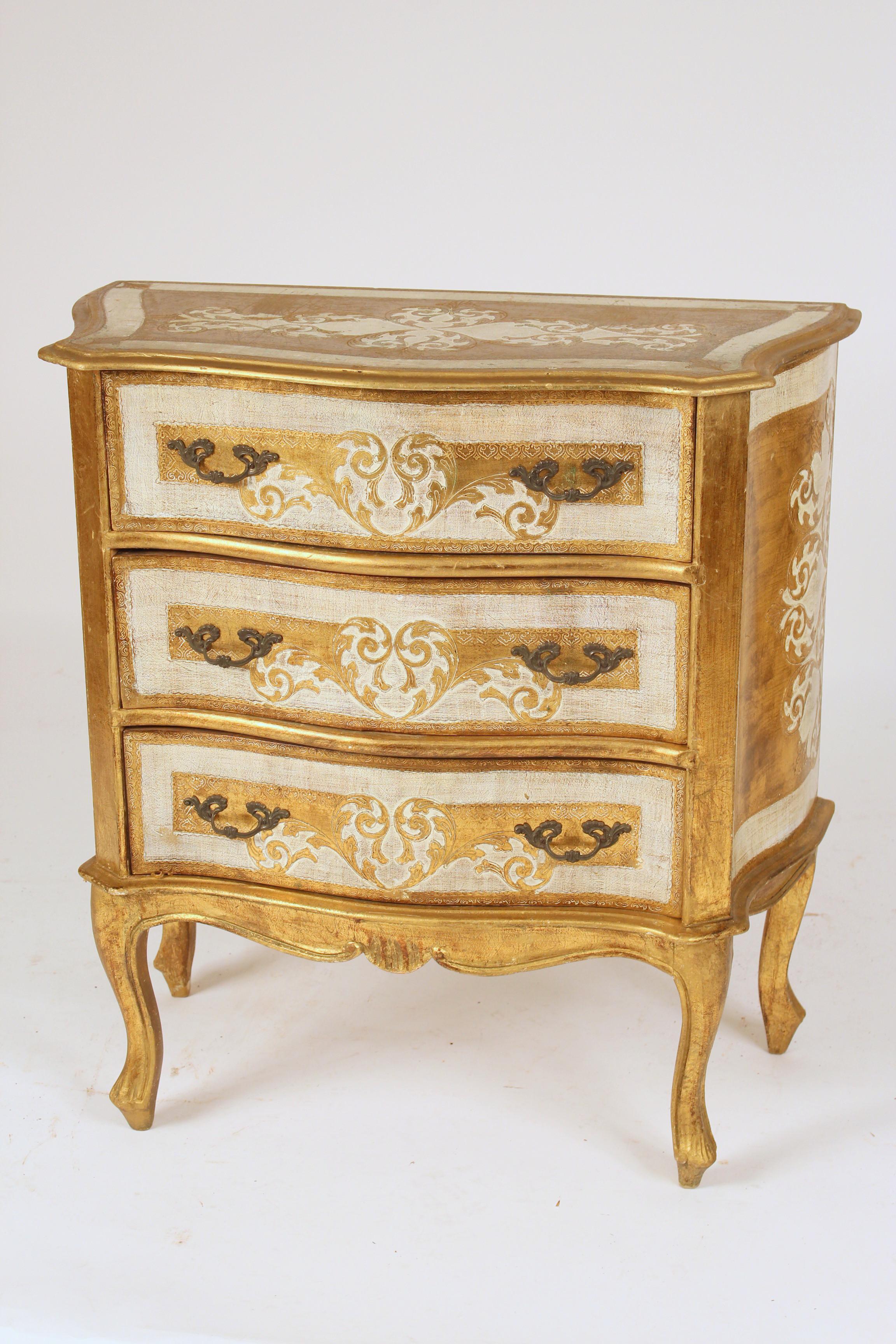 Italian Louis XV Style Painted and Gilt Decorated Chest of Drawers In Good Condition In Laguna Beach, CA