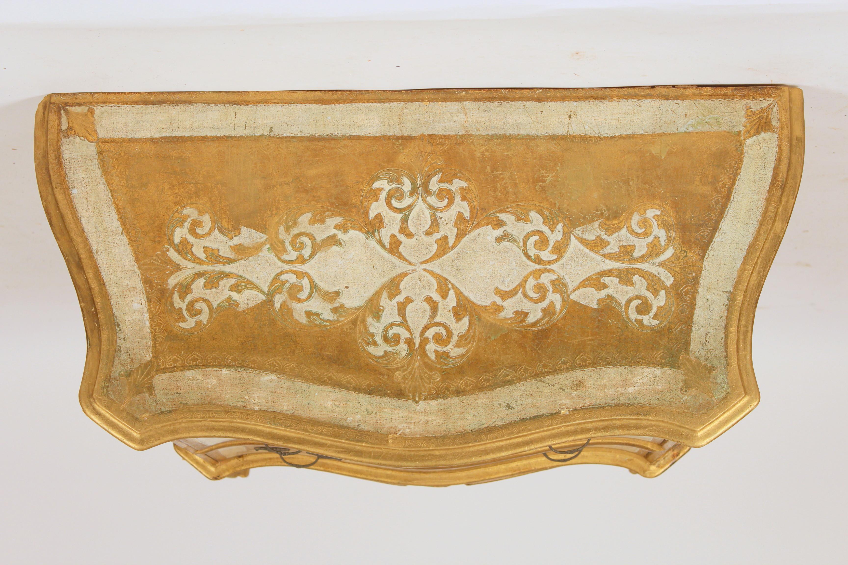 Wood Italian Louis XV Style Painted and Gilt Decorated Chest of Drawers