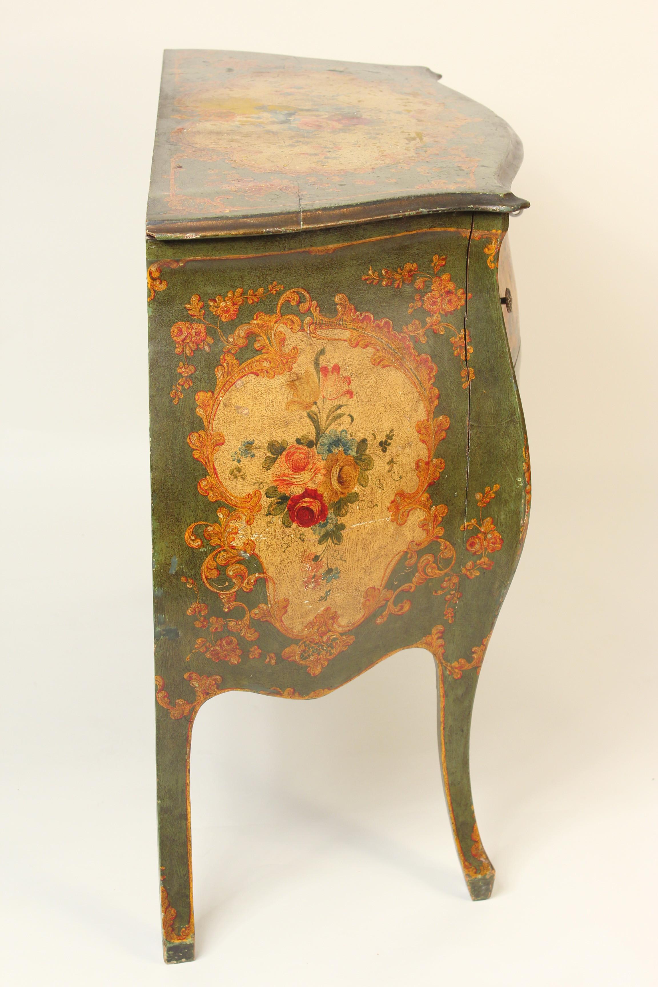 Mid-20th Century Italian Louis XV Style Painted Bombe Commode