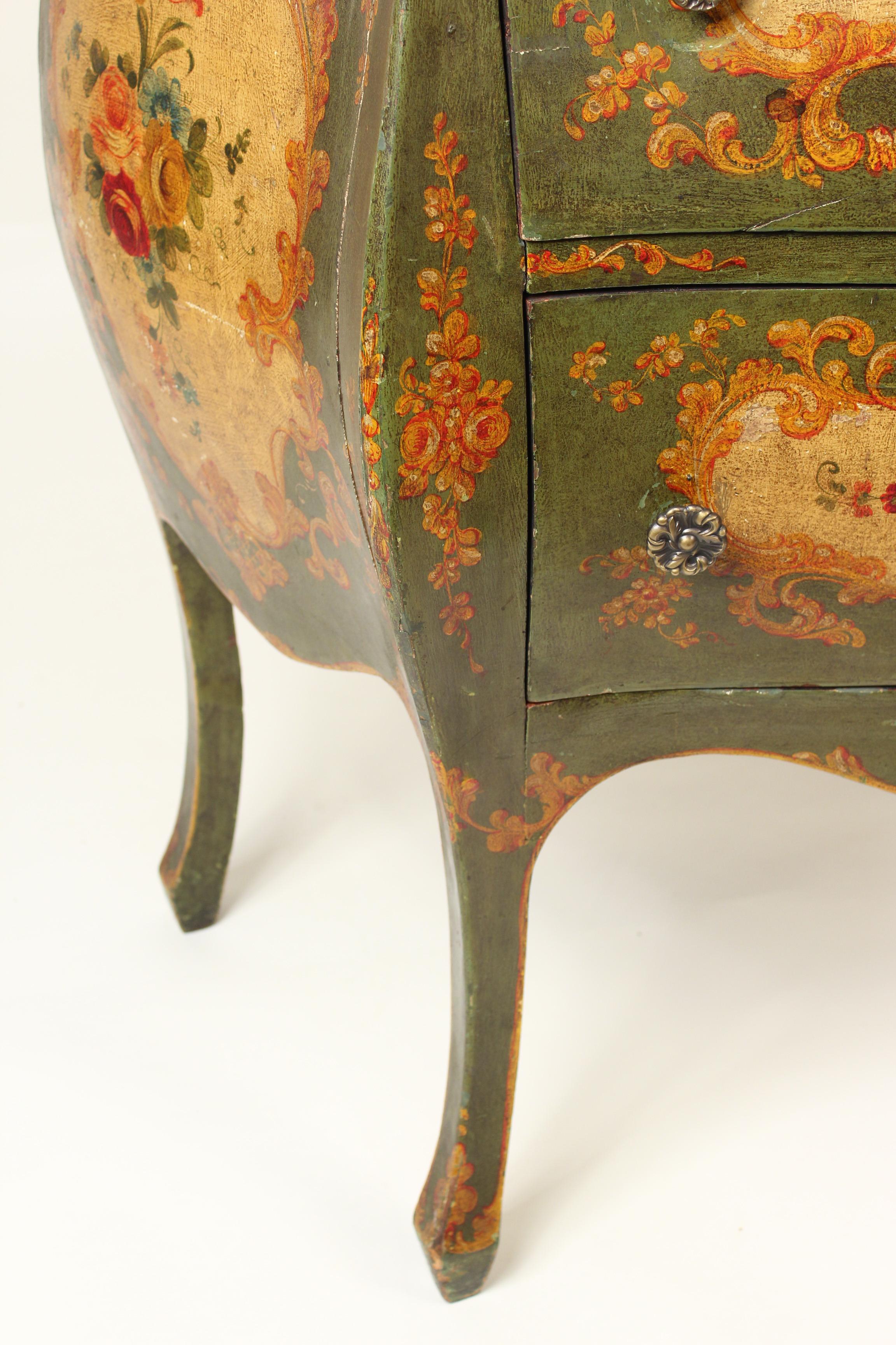 Italian Louis XV Style Painted Bombe Commode 2