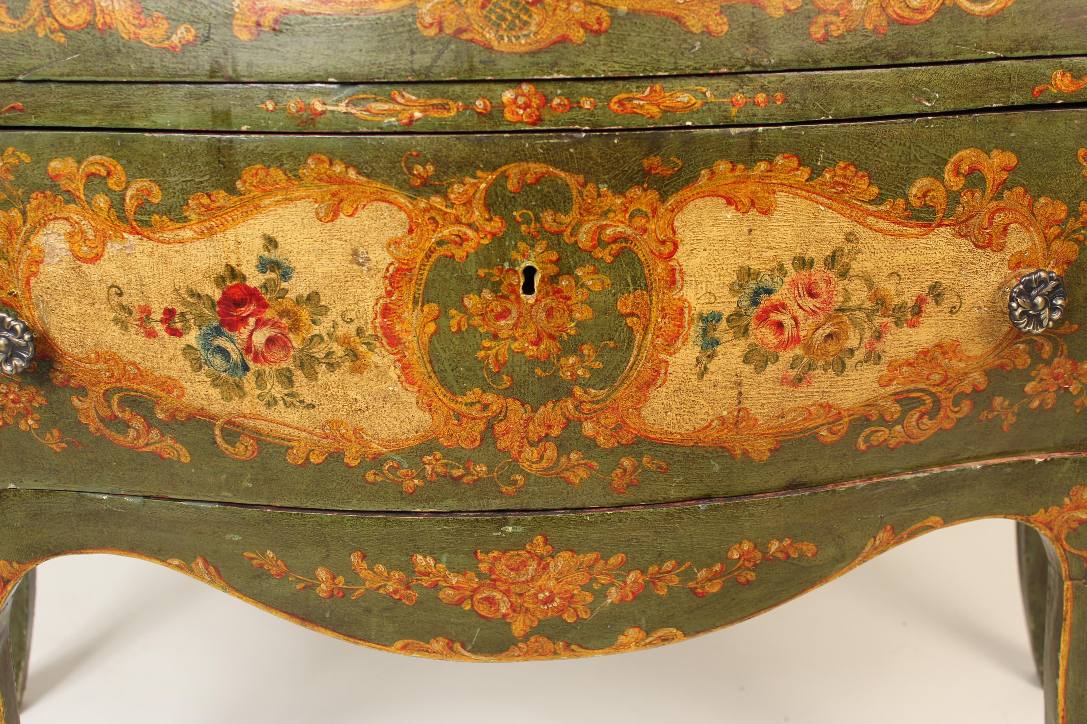 Italian Louis XV Style Painted Bombe Commode 3
