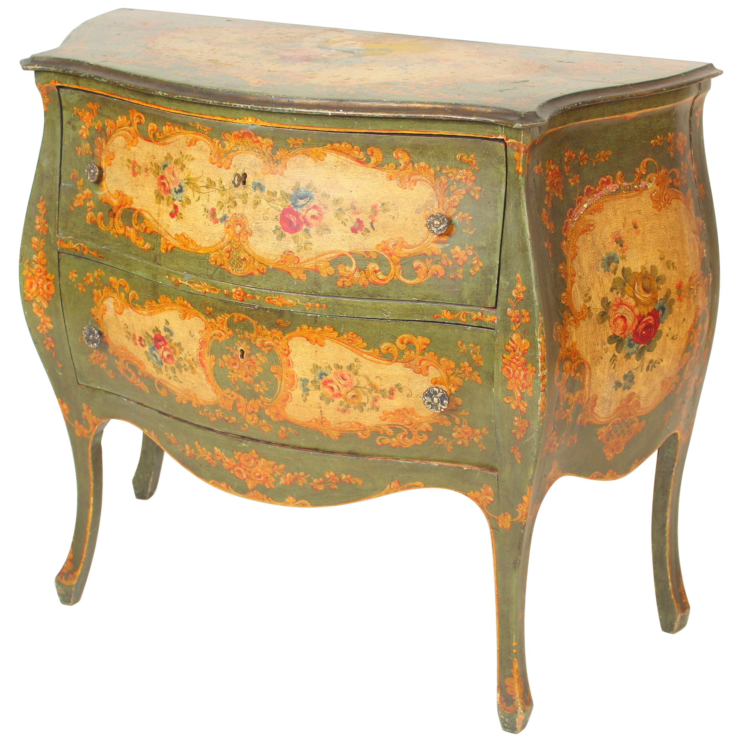 Italian Louis XV Style Painted Bombe Commode