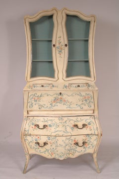 Italian Louis XV Style Painted Bombe Secretary