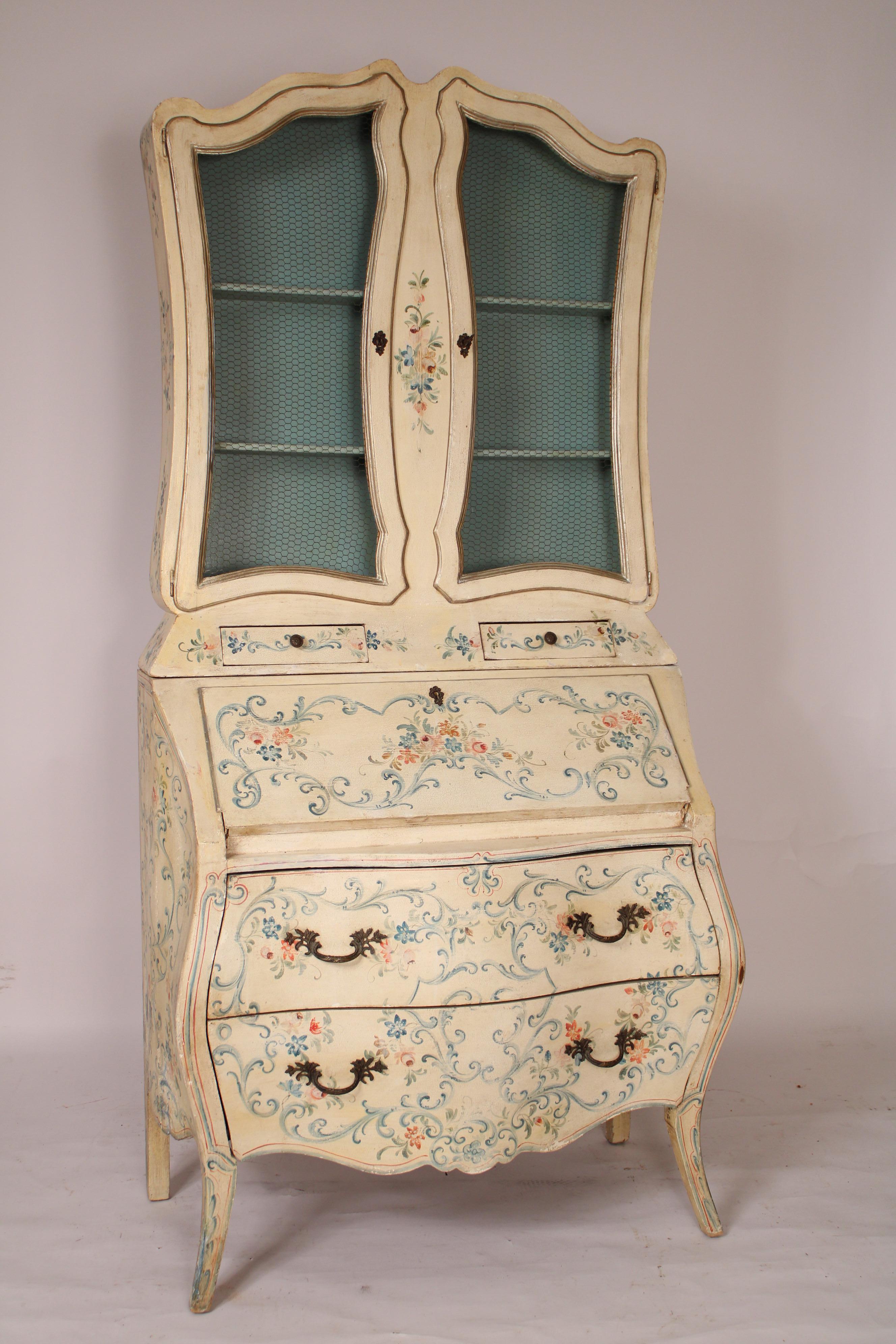 Italian Louis XV Style Painted Bombe Secretary In Good Condition For Sale In Laguna Beach, CA
