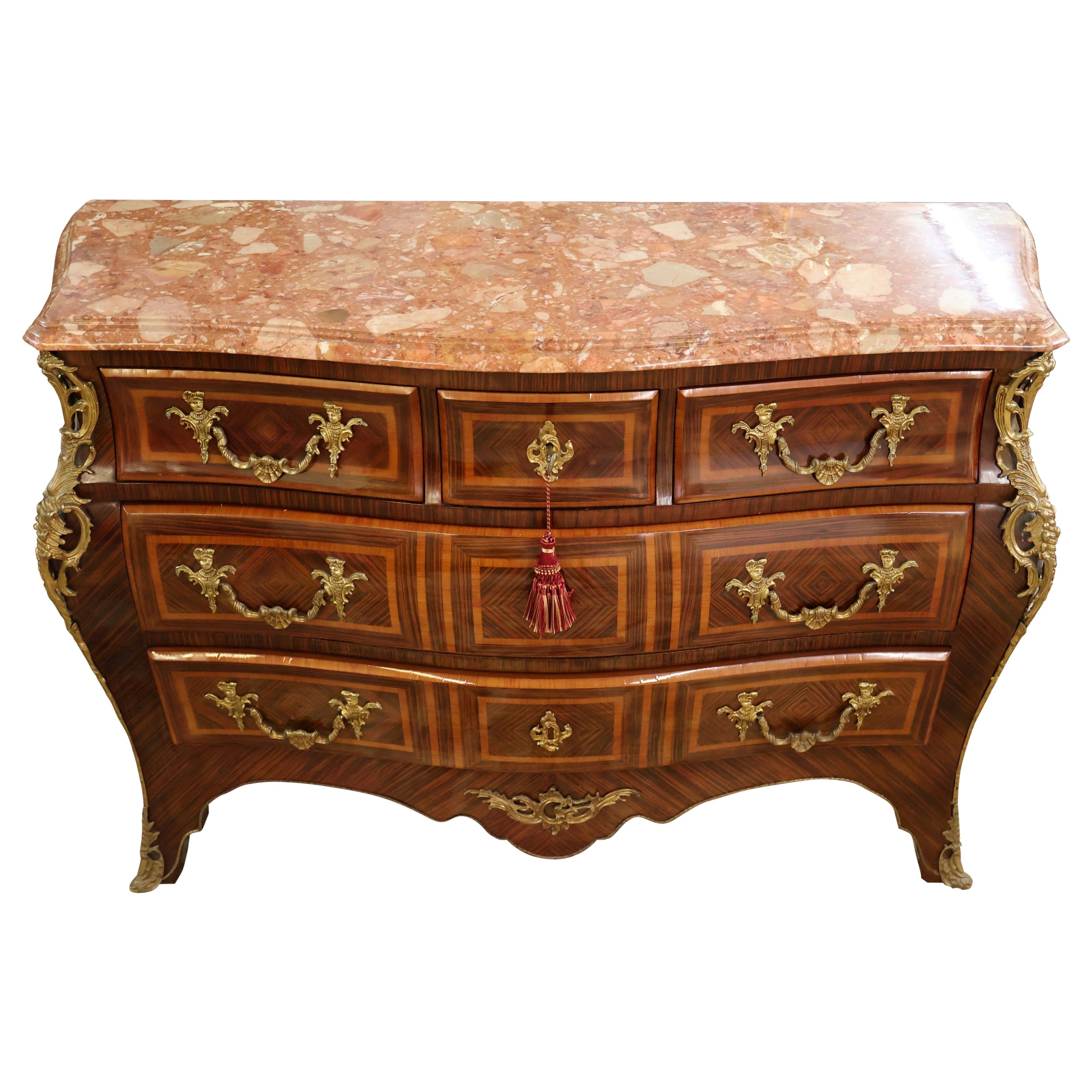Cassettiera in stile Luigi XV in palissandro con piano in marmo Commode in vendita