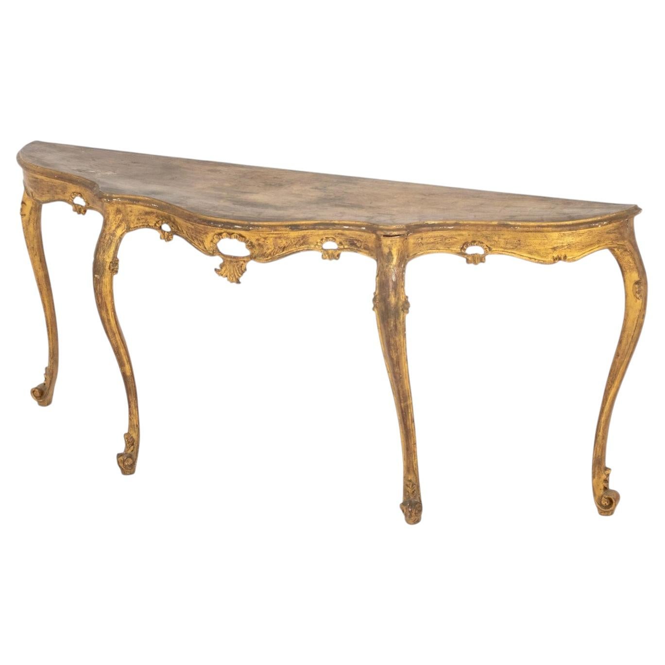 Italian Louis XV Style Serpentine-Form Top Giltwood Console Table For Sale