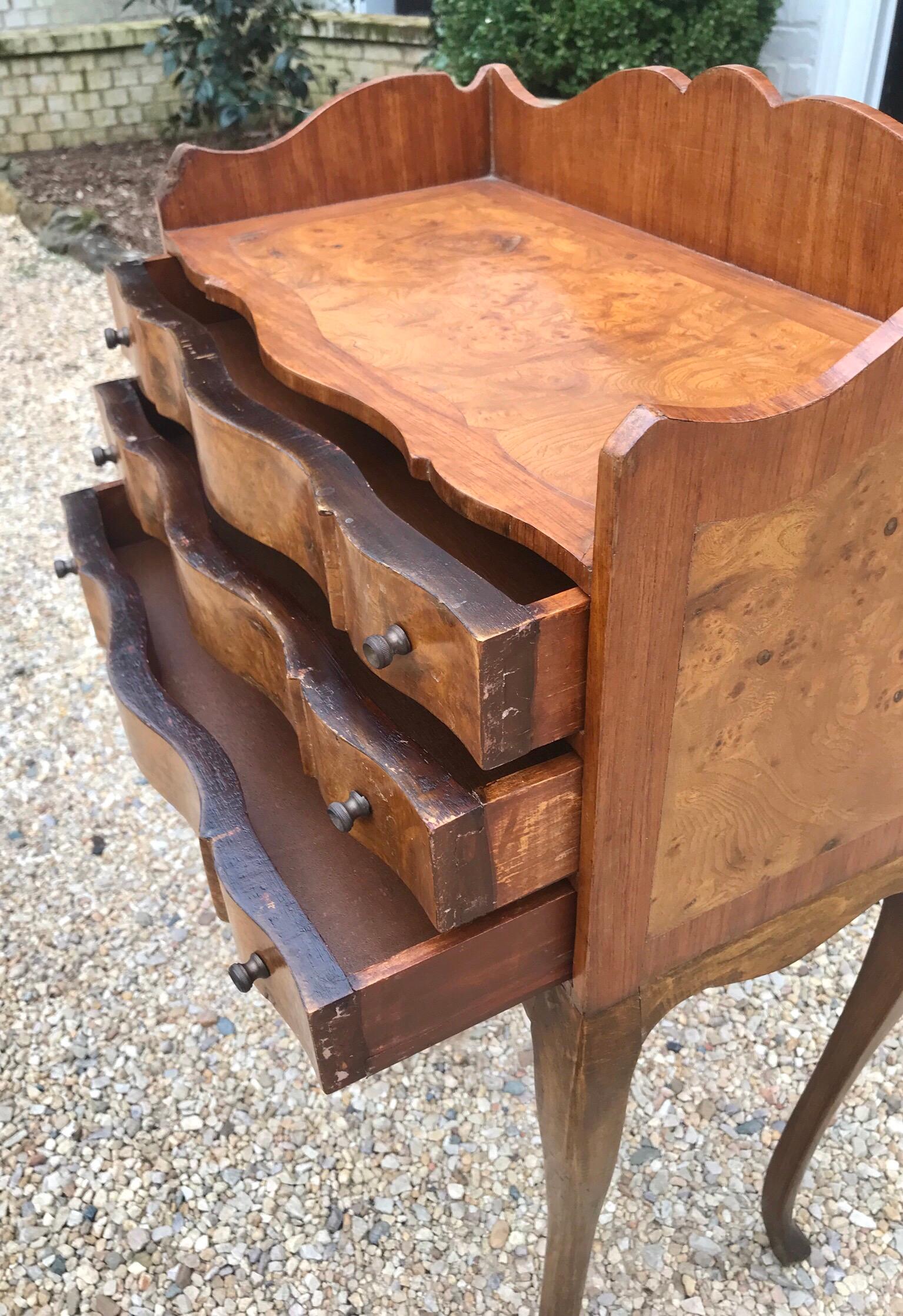 Italian Louis XV Style Three-Drawer Burl Wood Nightstand or Cabinet 5