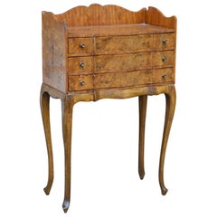 Italian Louis XV Style Three-Drawer Burl Wood Nightstand or Cabinet