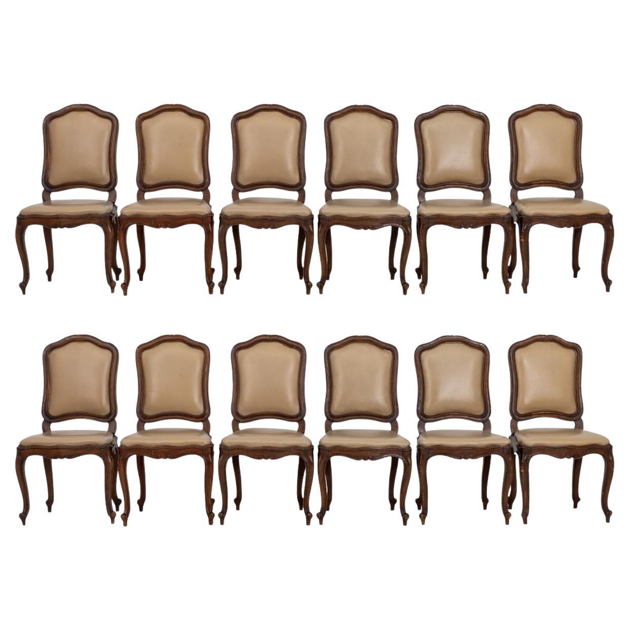 Italian Louis XV Style Walnut Dining Chairs, 12