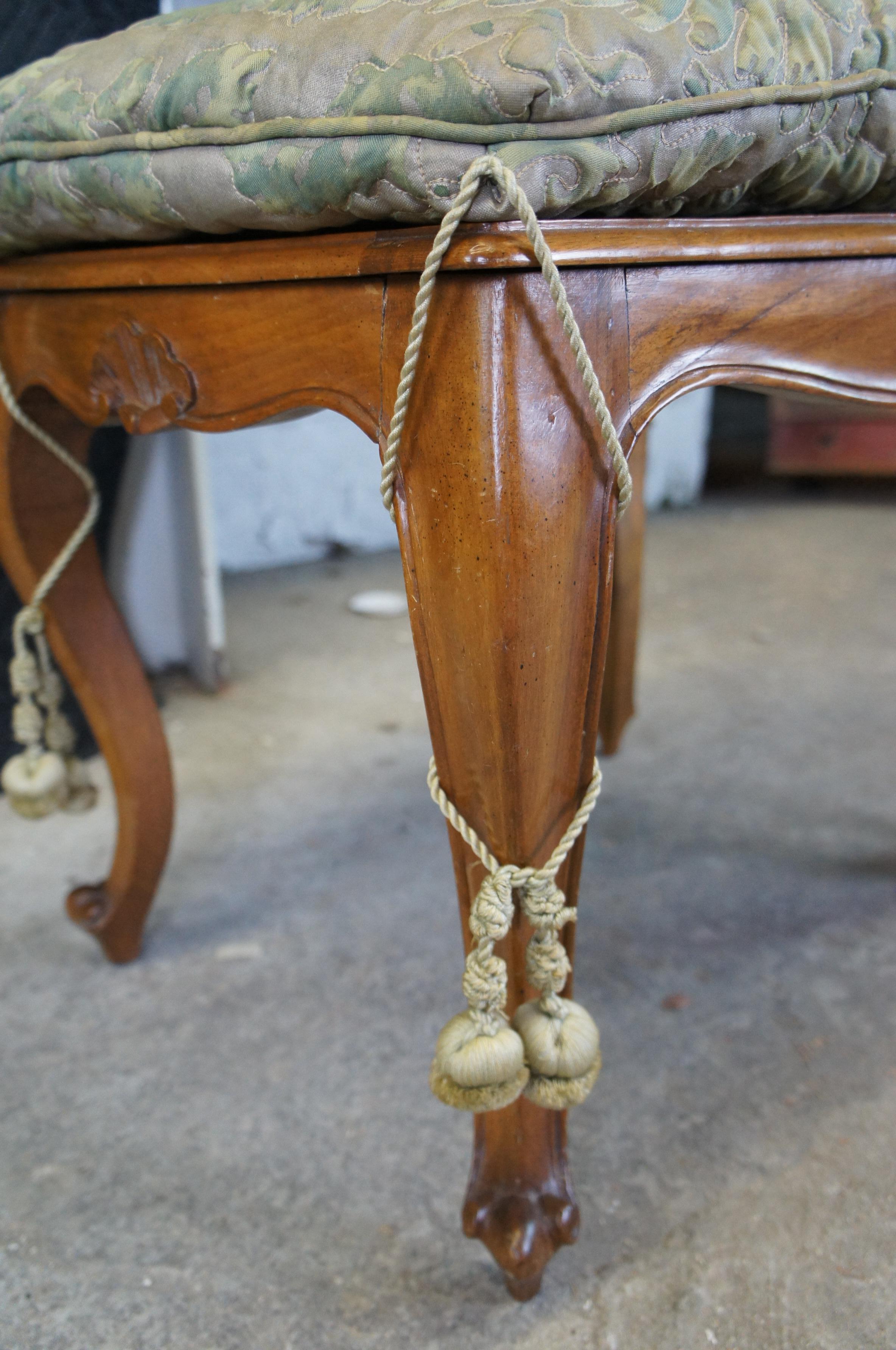 Upholstery Italian Louis XV Walnut Caned Serpentine Pouf Bench Seat Foot Stool Ottoman