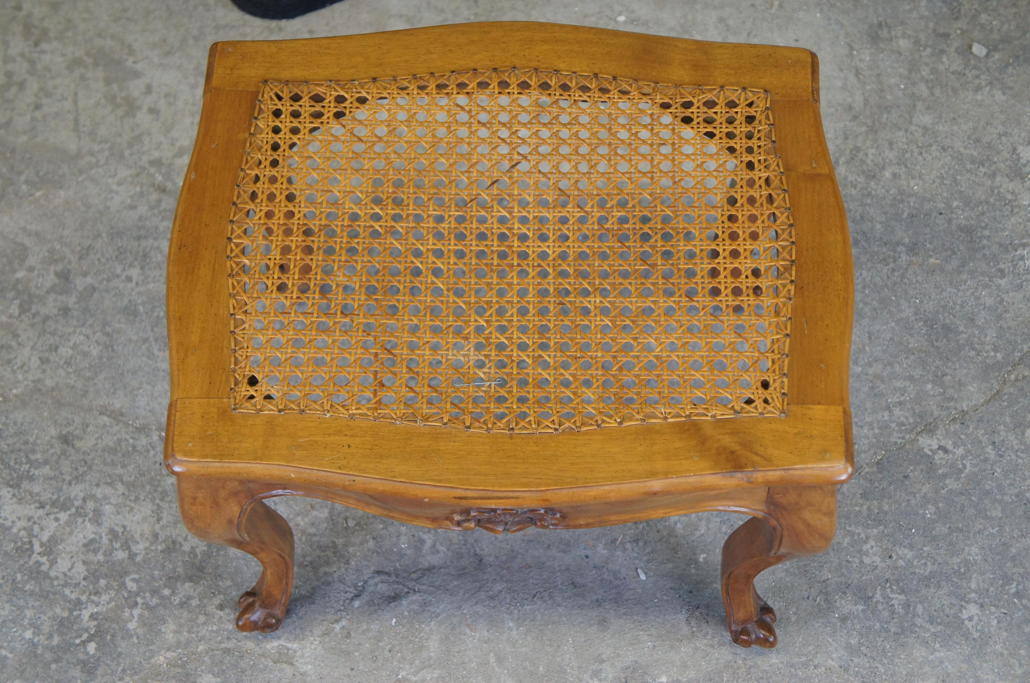 Italian Louis XV Walnut Caned Serpentine Pouf Bench Seat Foot Stool Ottoman 1
