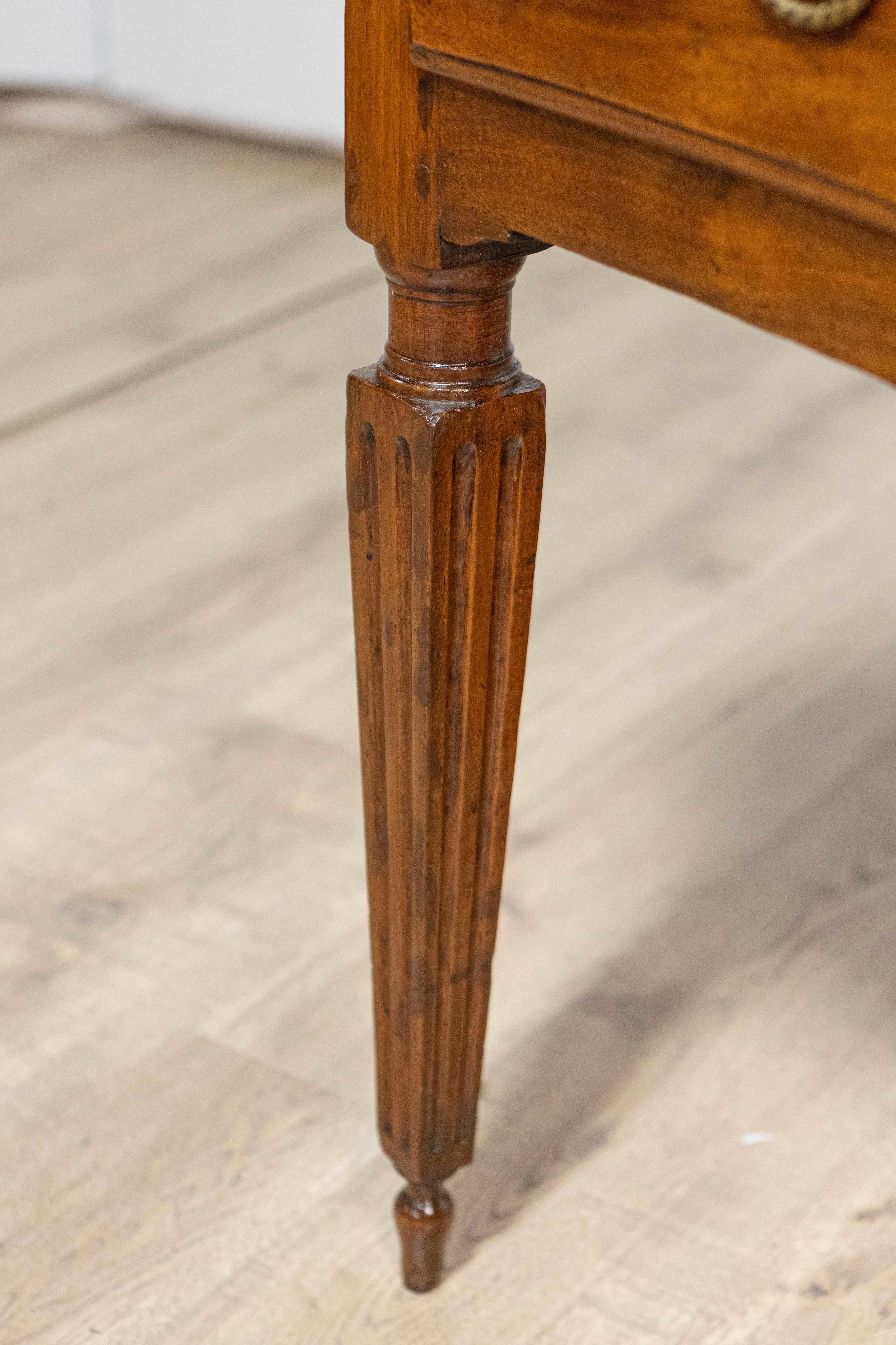 Italian Louis XVI 18th Century Walnut Console Table with Carved Fluted Legs For Sale 7