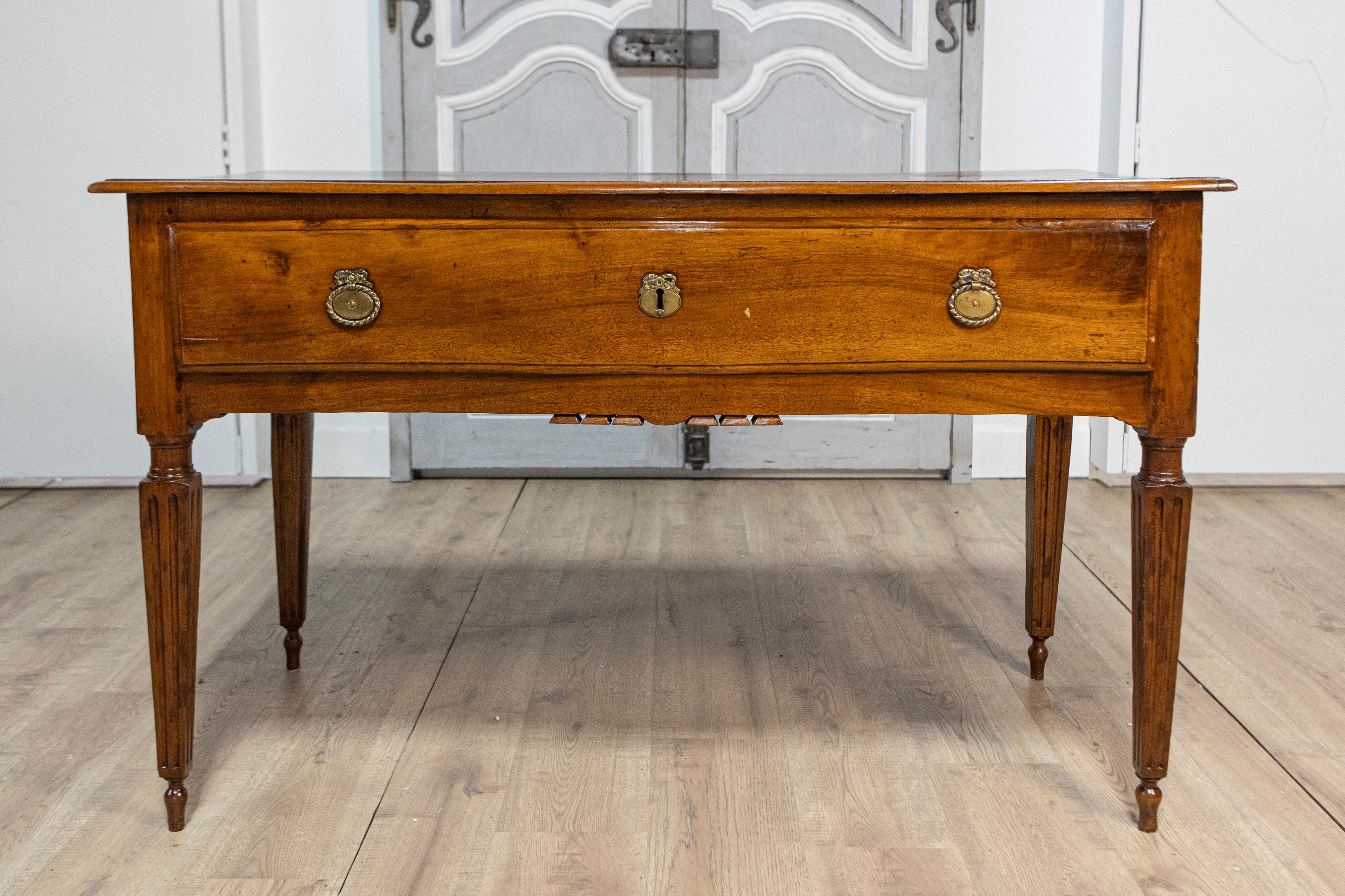 Italian Louis XVI 18th Century Walnut Console Table with Carved Fluted Legs In Good Condition For Sale In Atlanta, GA