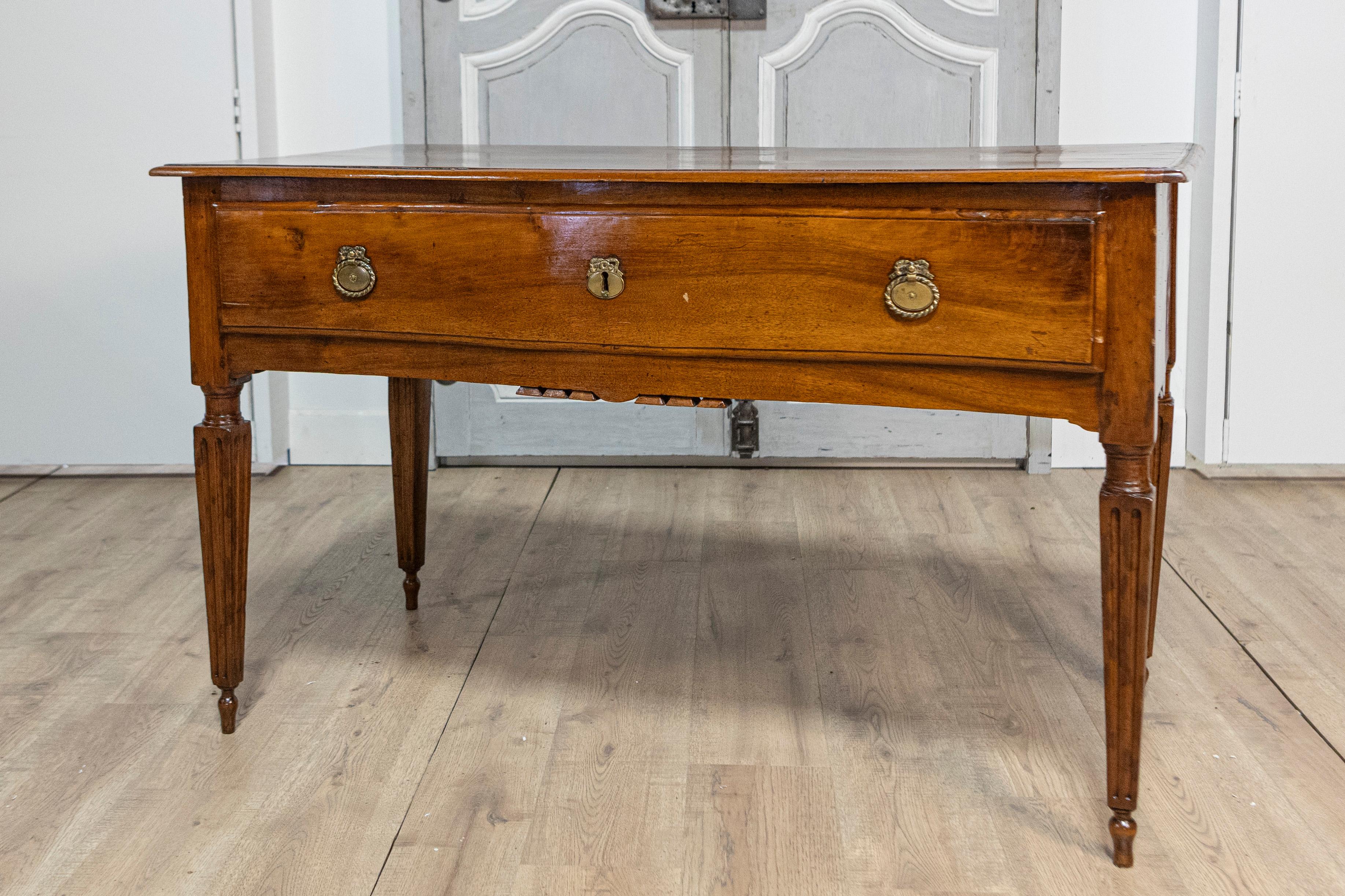 18th Century and Earlier Italian Louis XVI 18th Century Walnut Console Table with Carved Fluted Legs For Sale