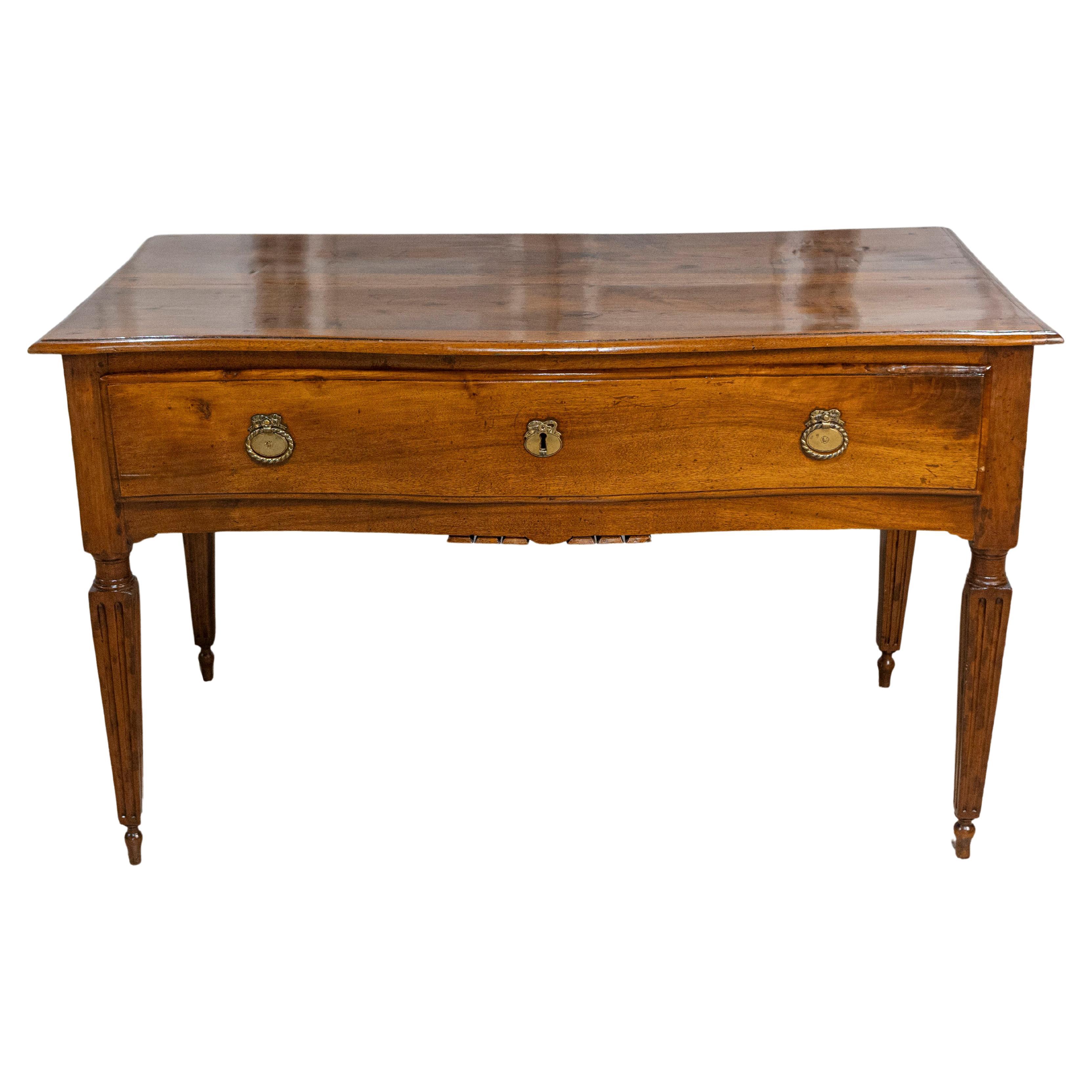 Italian Louis XVI 18th Century Walnut Console Table with Carved Fluted Legs