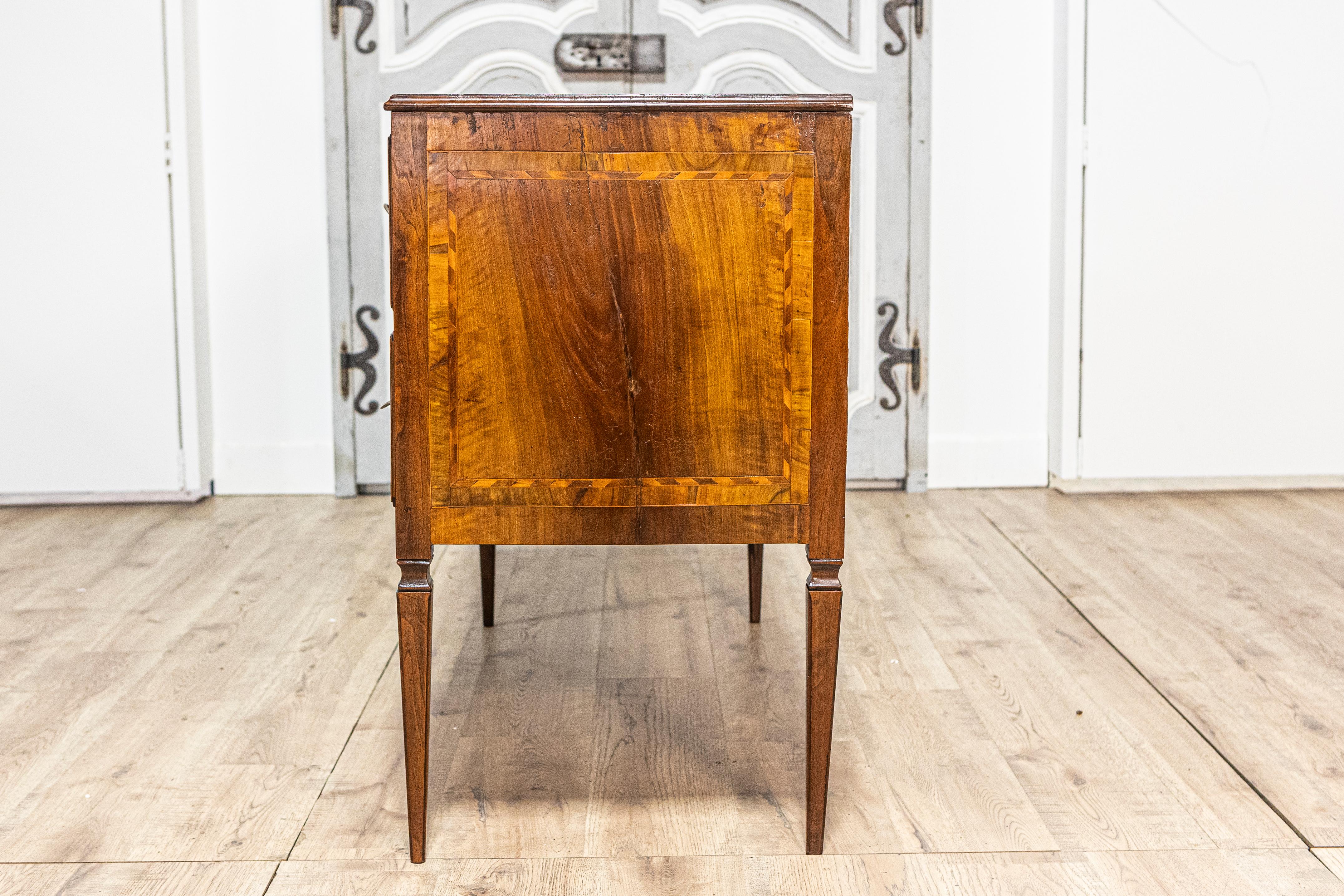Italian Louis XVI 19th Century Walnut Two-Drawer Commode with Inlay For Sale 14