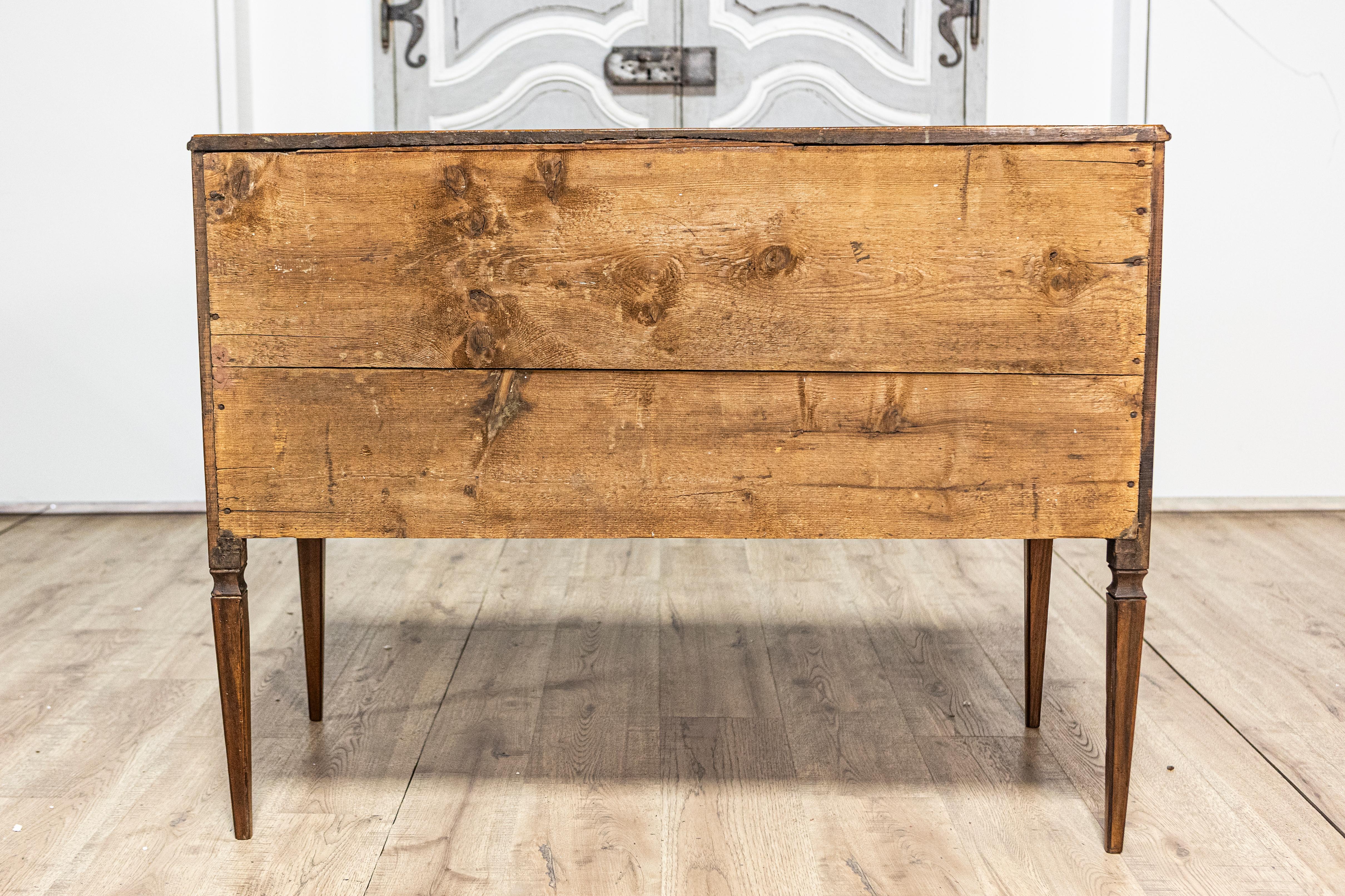 Italian Louis XVI 19th Century Walnut Two-Drawer Commode with Inlay For Sale 15