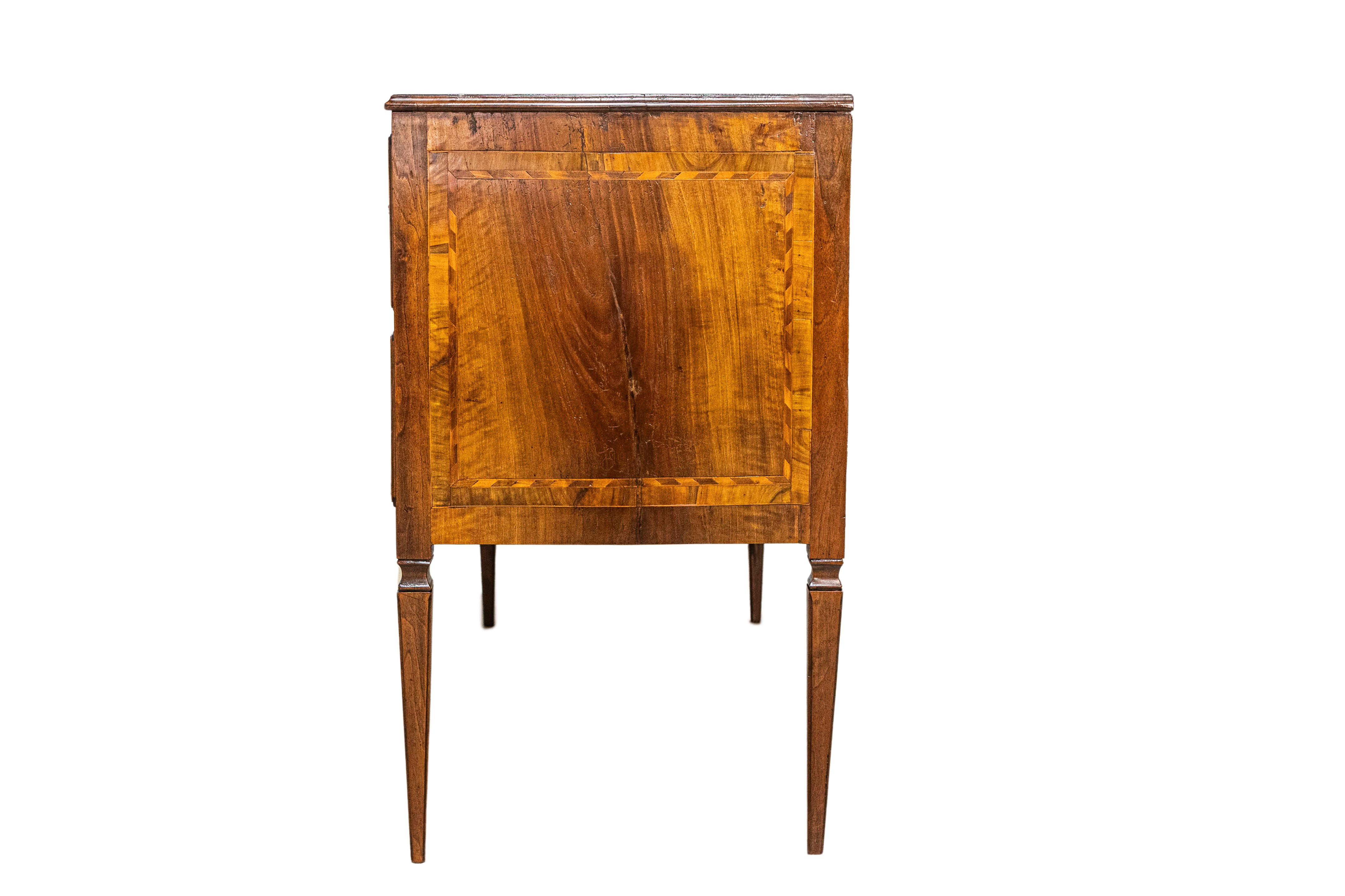 Wood Italian Louis XVI 19th Century Walnut Two-Drawer Commode with Inlay For Sale