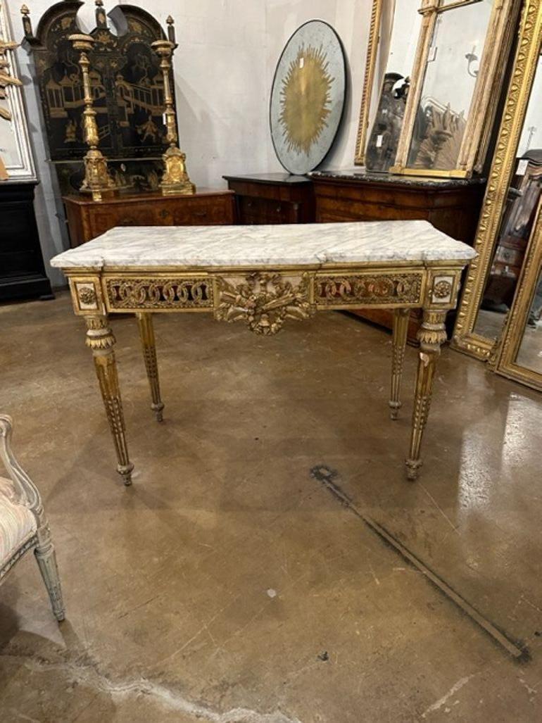 Marble Italian Louis XVI Carved Gilt Console For Sale