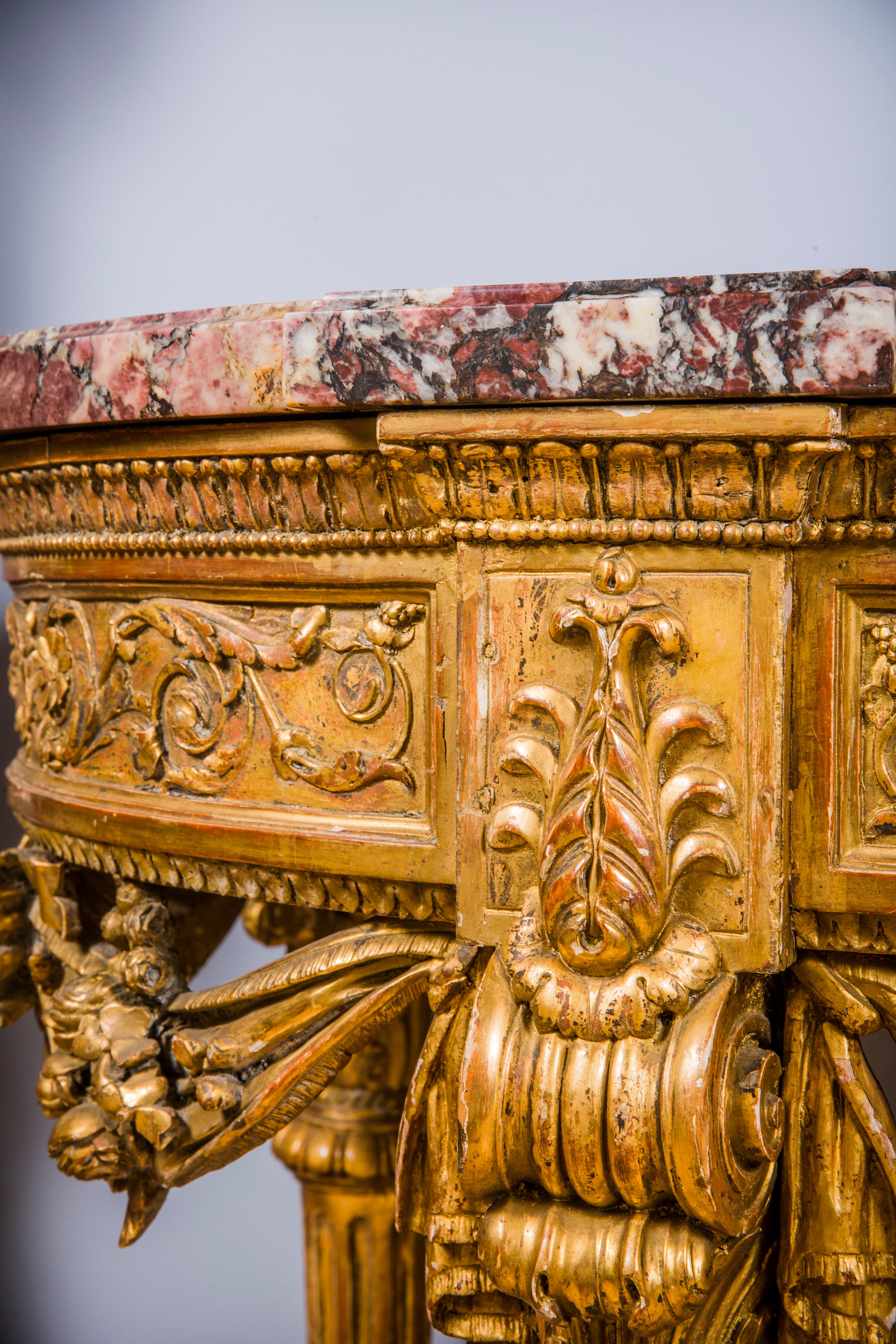 Italian Louis XVI Giltwood Console Table with Marble Top In Good Condition In New York, NY